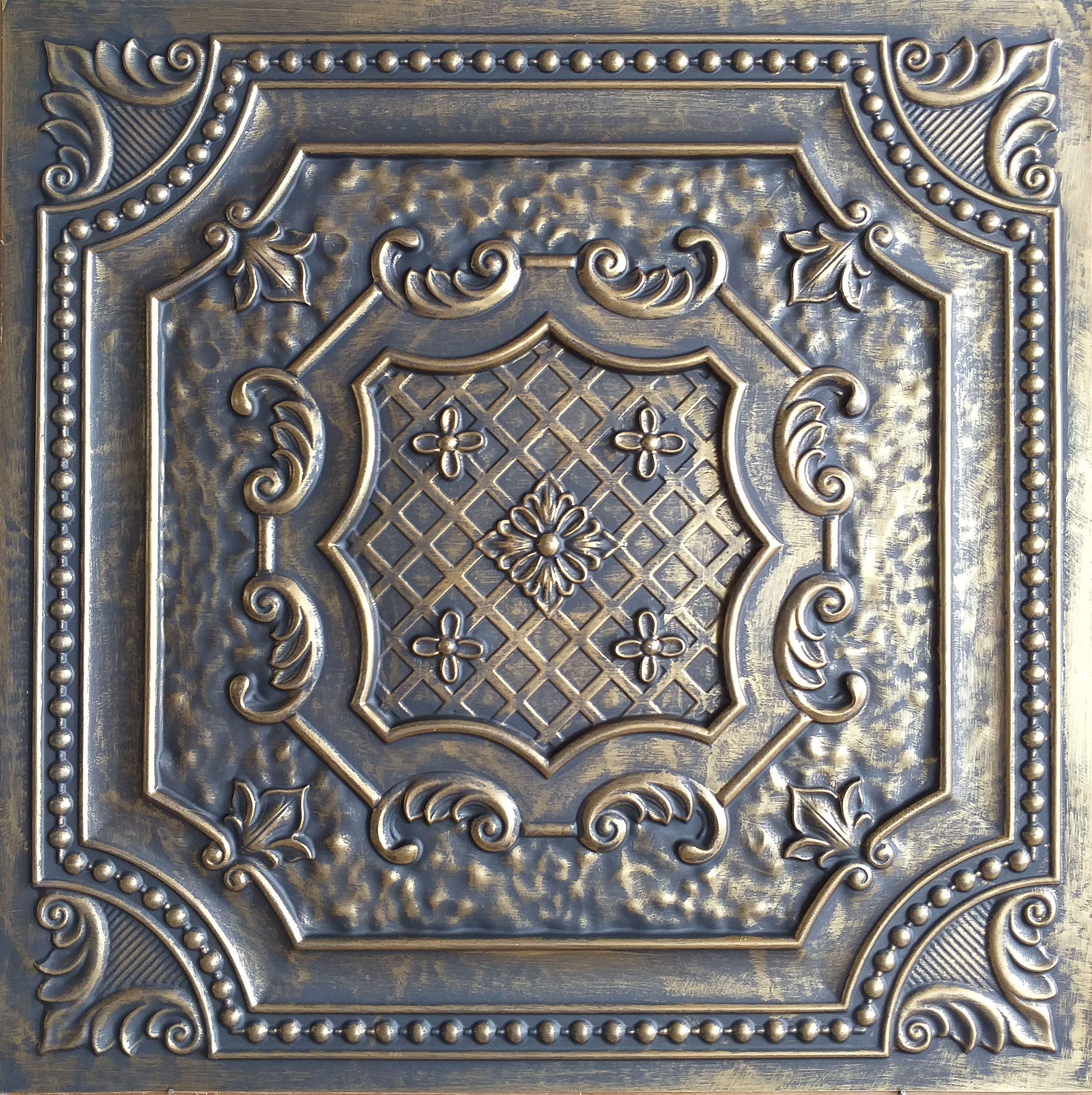 PLASTFILM Decorative Ceiling Tiles - Faux Finish Ancient Coffee Pub Design (10 Panels/Lot) - Perfect for Home Bars, Restaurants & Vintage Style Interiors