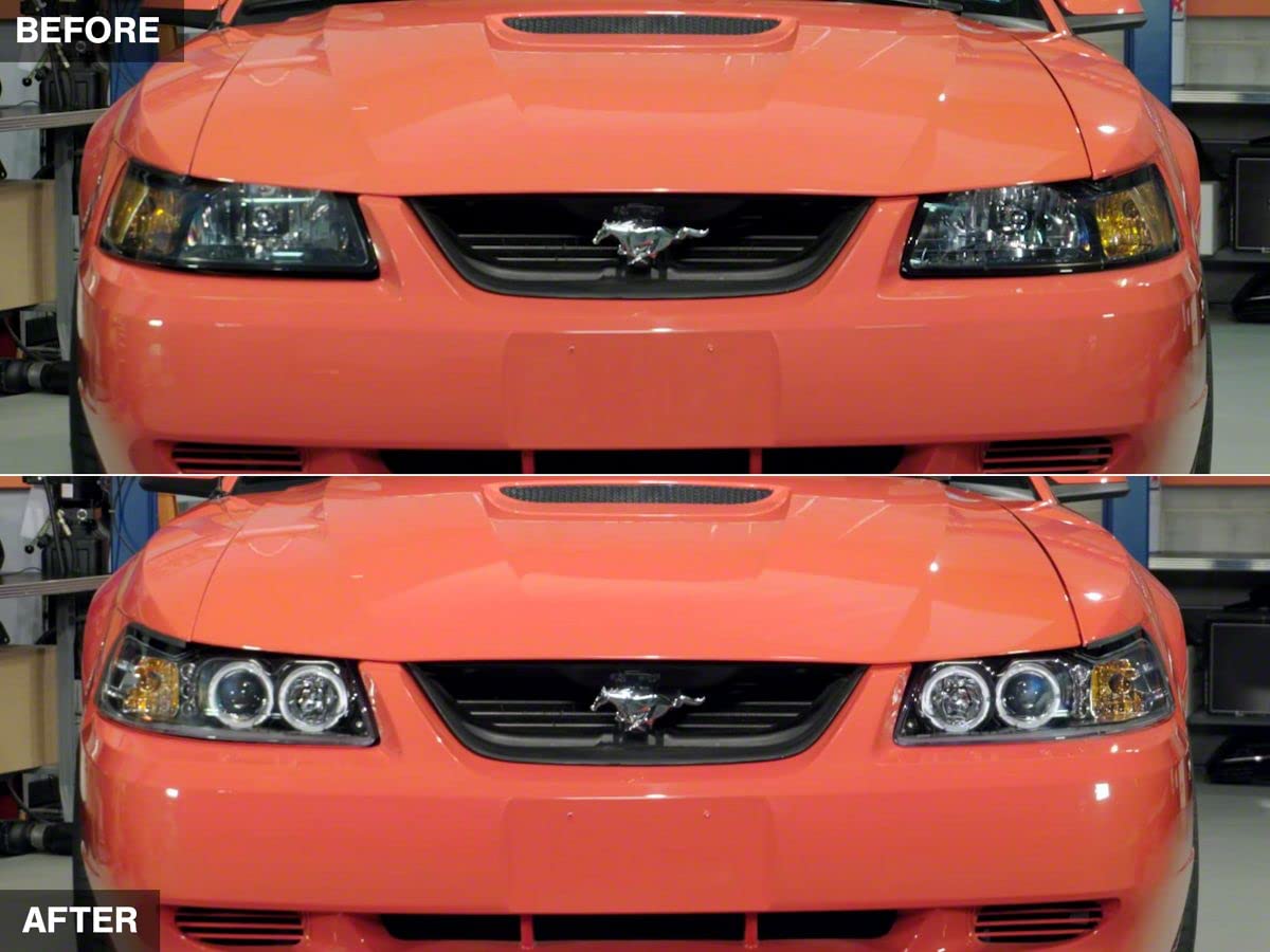 Black Axial LED Halo Projector Headlights for 1999-2004 Ford Mustang - High Performance Lighting Upgrade for Night Driving & Custom Car Styling