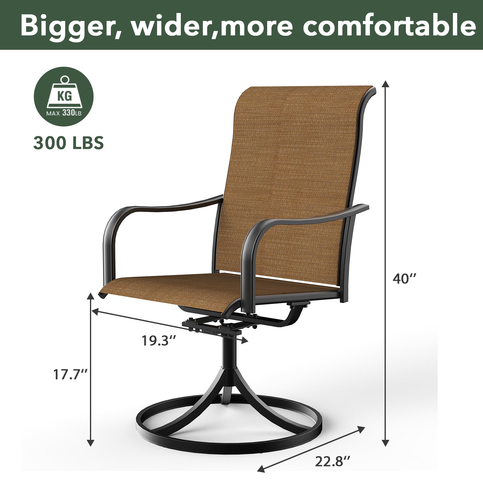 2-Piece High Back Outdoor Swivel Rocking Chair Set - All-Weather Brown Patio Dining Chairs with Curved Armrests for Garden, Deck, Poolside & Backyard Relaxation