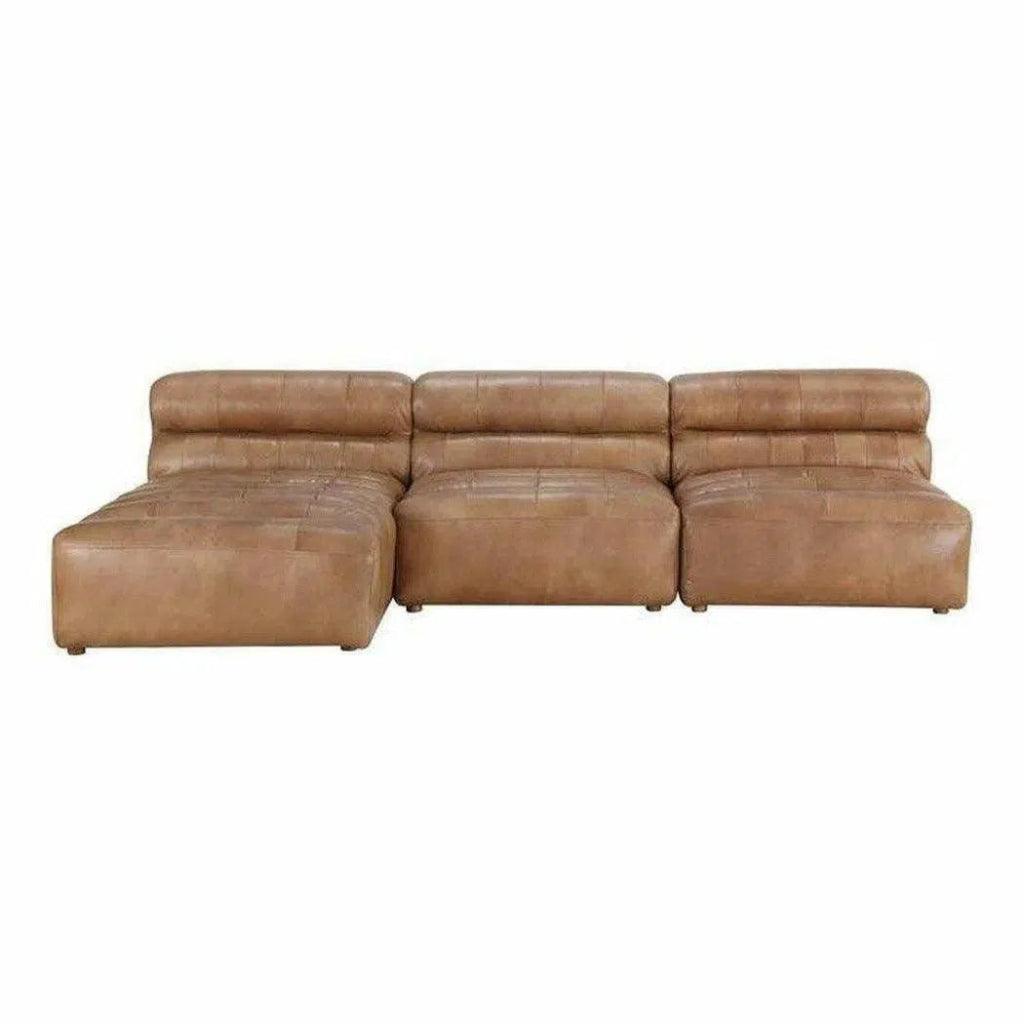 3PC Set Tan Leather Reversible Modular Sofa - Modern Sectional Couch for Living Room, Lounge & Office - Soft & Durable Faux Leather Sofa Set with Reversible Chaise