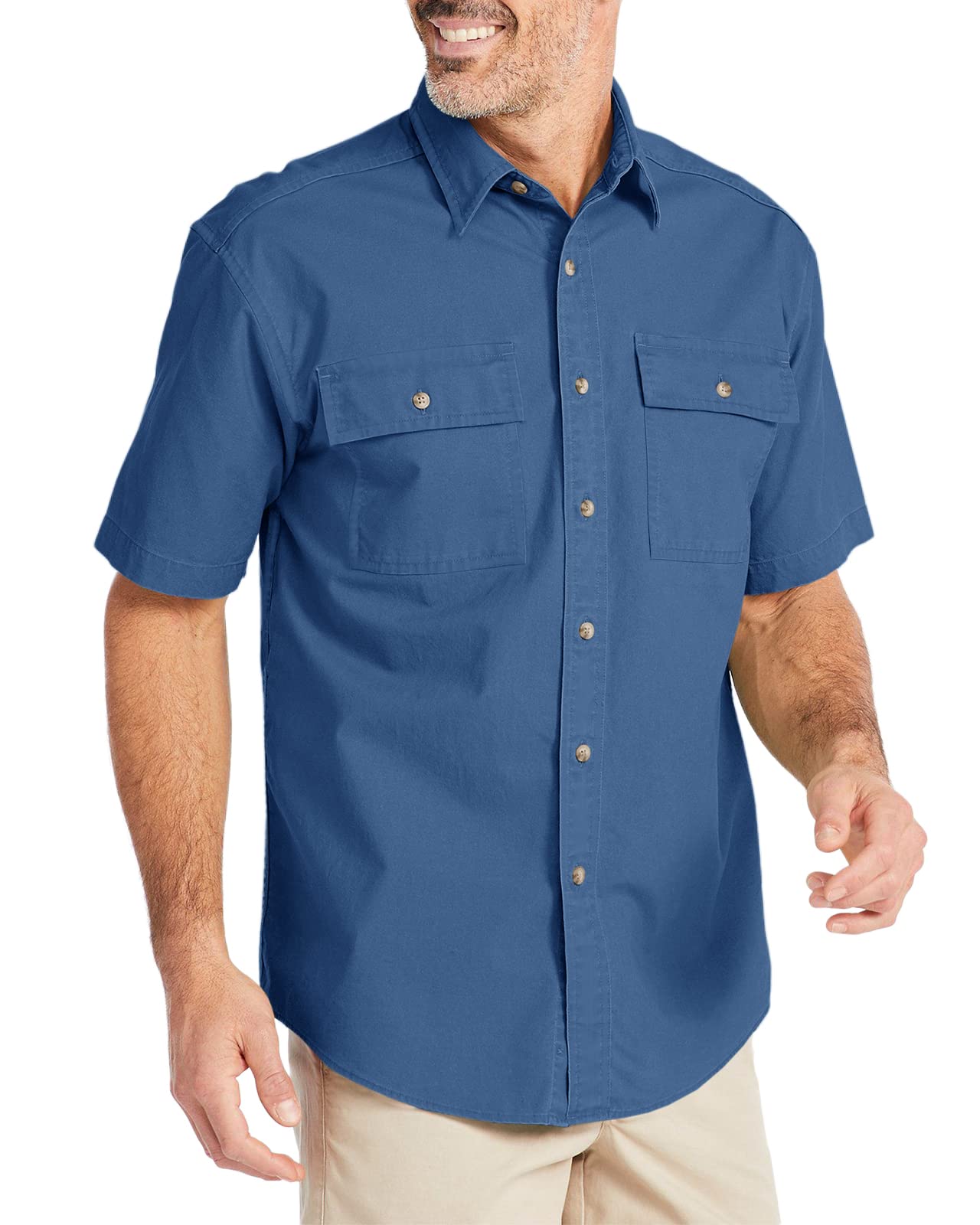 Men's Short Sleeve Button Down Shirts - Summer Cotton Dress Shirts Regular Fit with Pocket, Casual Loose Work & Beach Shirt - Perfect for Office, Vacation and Outdoor Activities