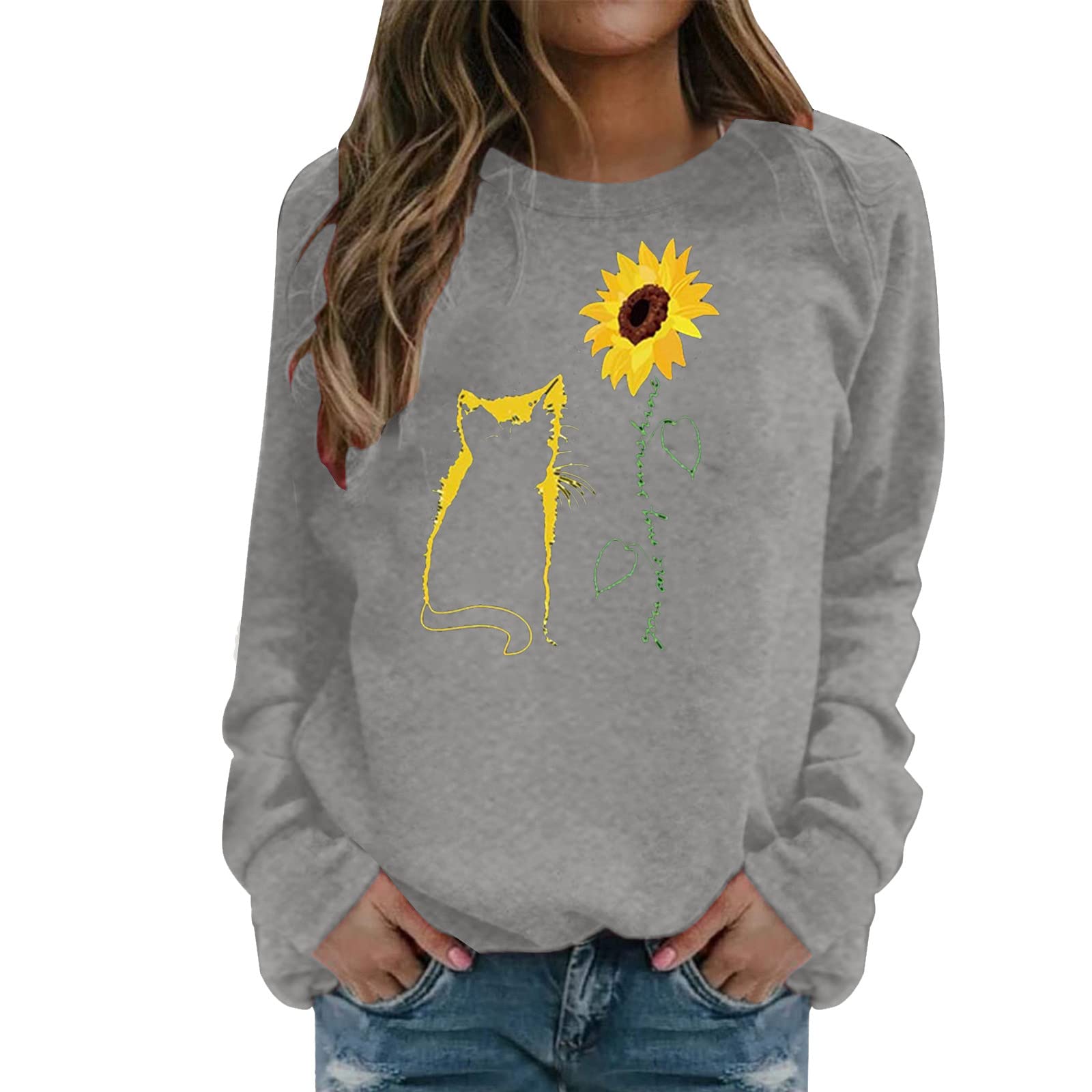 Women's Casual Print Pullover Sweatshirt - Round Neck Long Sleeve Pocket T-Shirt | Perfect for Daily Wear, Lounge & Outdoor Activities