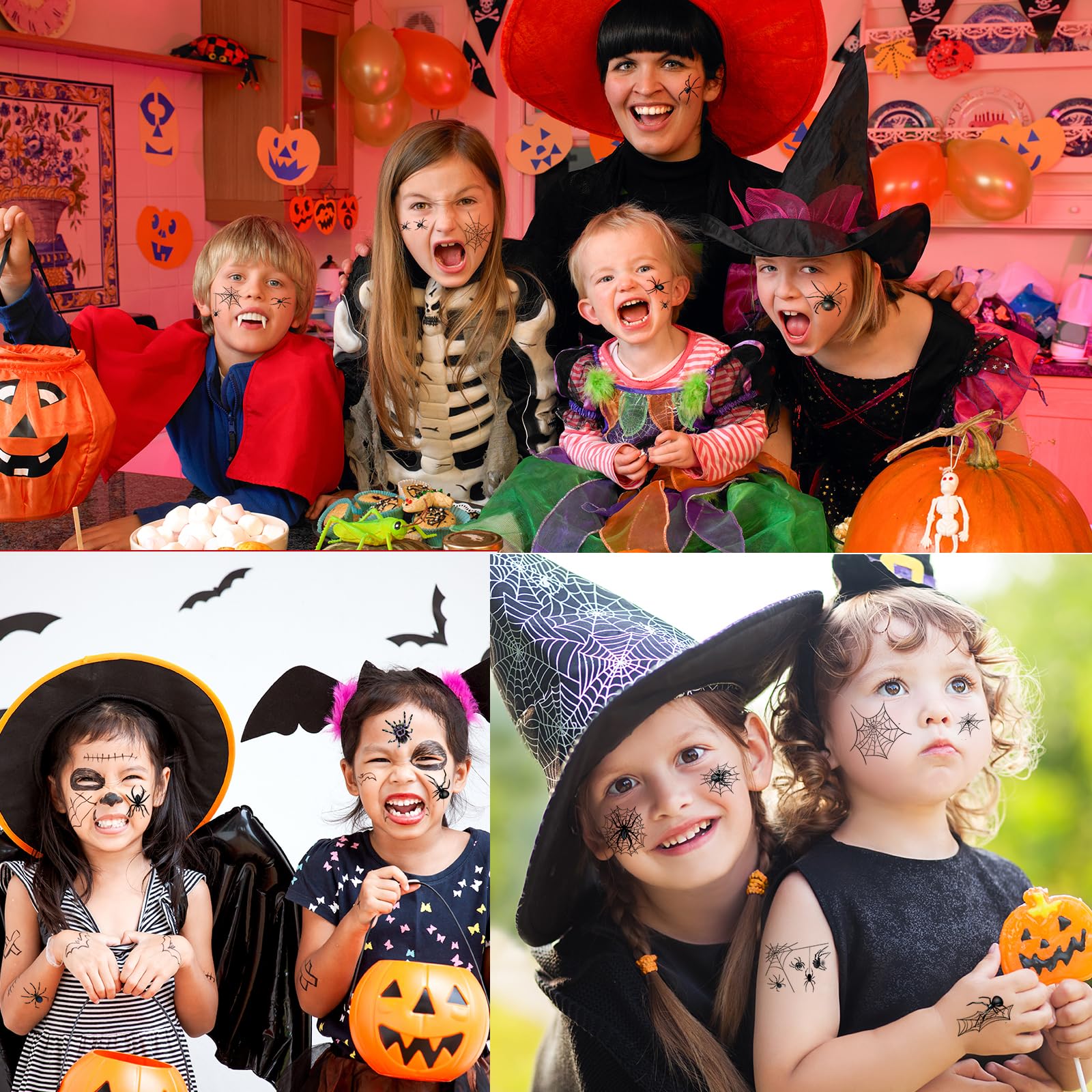 80+ PCS Halloween Spider Web Temporary Tattoos - Realistic 3D Fake Tattoos for Adults & Kids - Waterproof Halloween Makeup Kit for Face & Body - Perfect for Halloween Parties, Costume Contests & Scary Makeup Looks