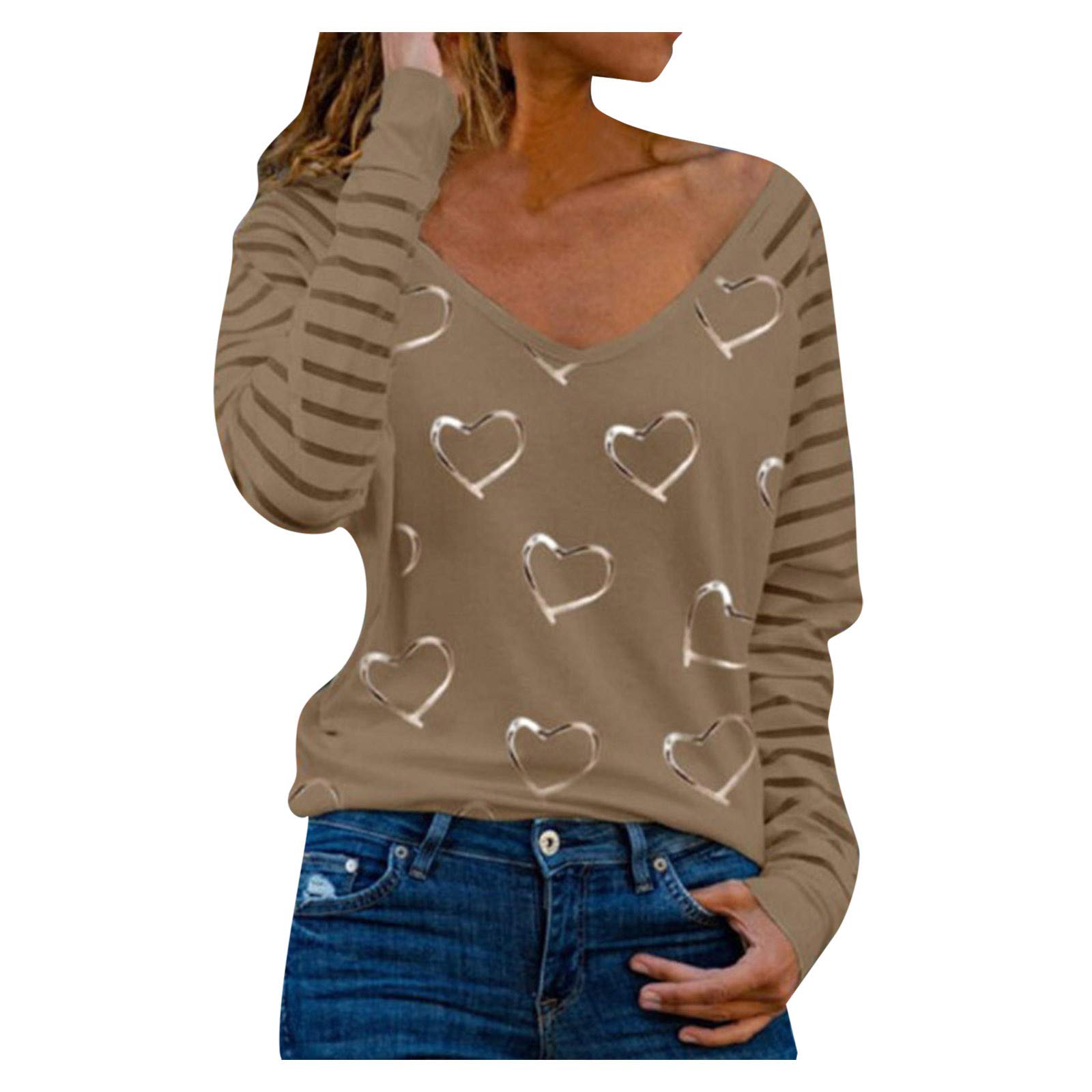 Women's Long Sleeve Fall Tops - Casual Loose V-Neck Graphic T-Shirts & Pullover Sweatshirts | Perfect for Autumn Layering, Office Wear & Weekend Outfits