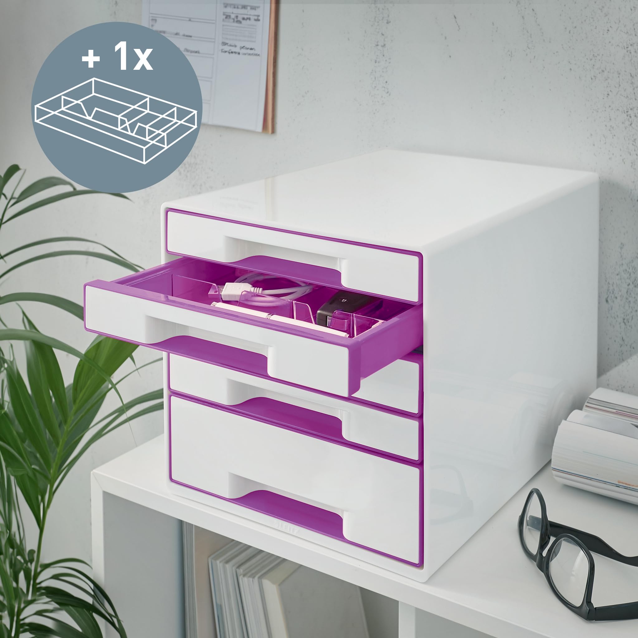 Leitz WOW Cube Storage Box with 5 Drawers - Violet Metallic Organizer for Office, Home & School Supplies | Perfect for Desk, Closet & Craft Room Organization