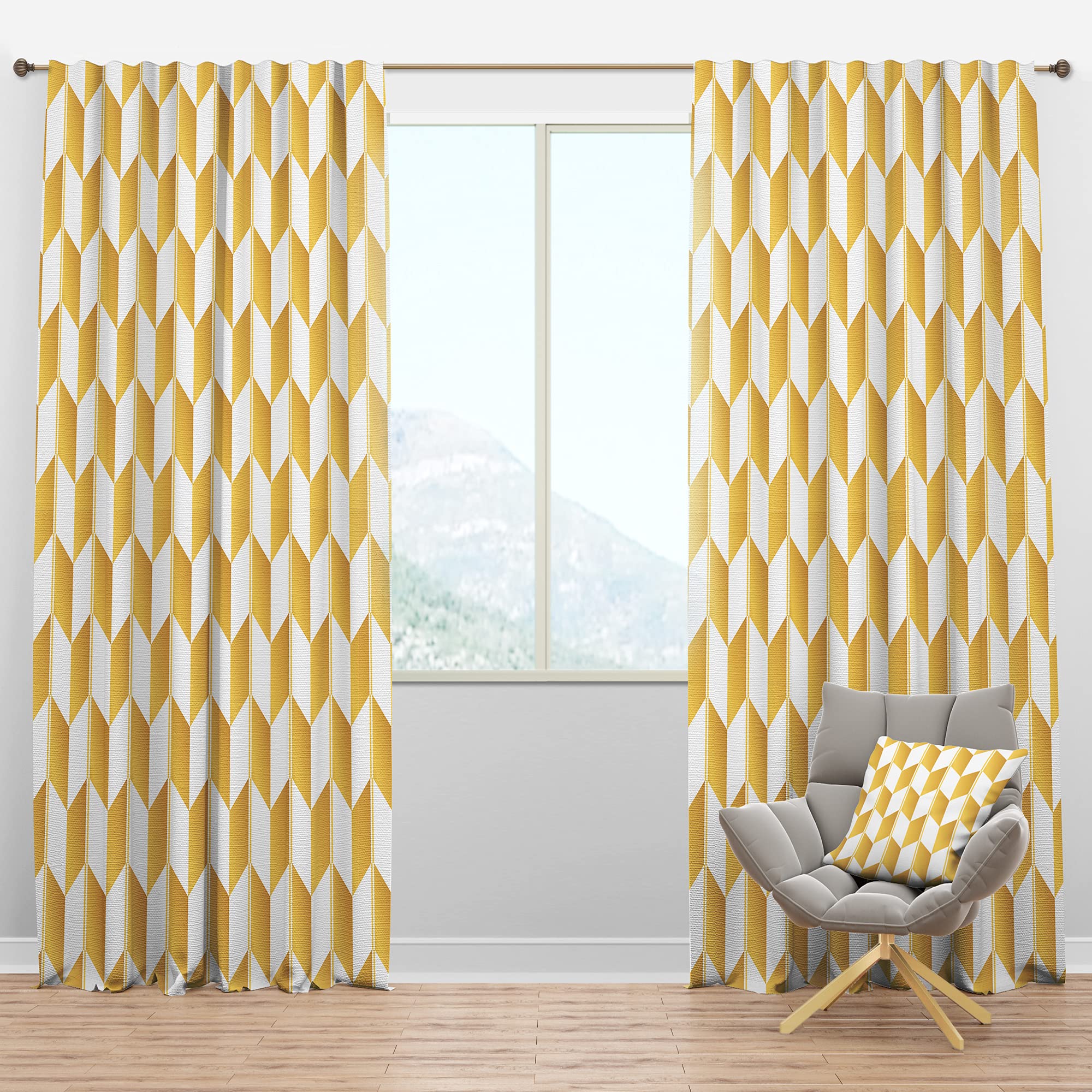 Gold and White Geometric Blackout Curtains - Thermal Insulated Single Panel (52x90 inches) for Bedroom & Living Room - Noise Reducing & Light Blocking Drapes for Better Sleep & Home Decor