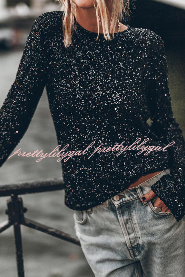 Exclusive Party Sequin Top - Extra Long Slit Sleeves & Open Back Design for Women | Perfect for Nightclubs, Date Nights & Special Occasions