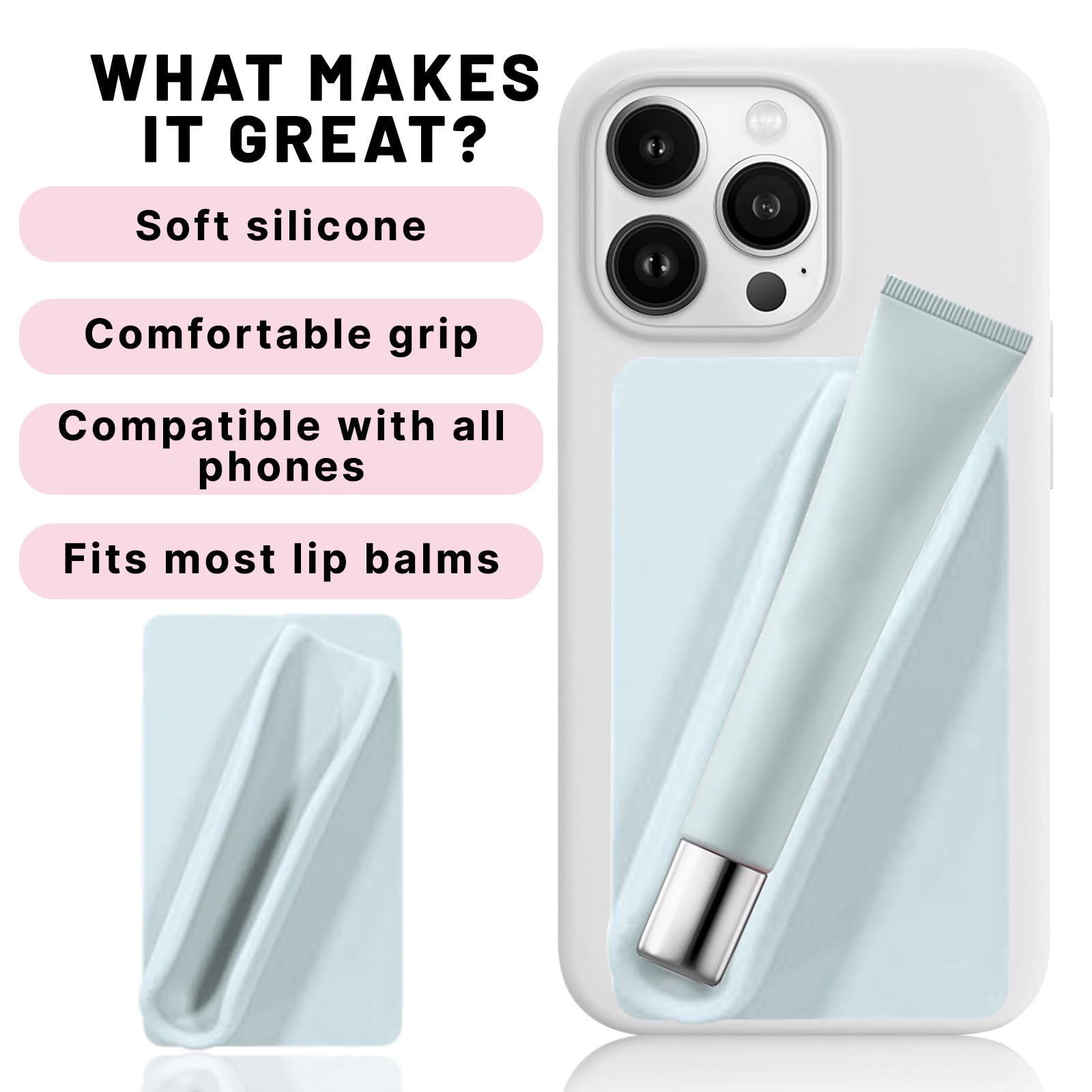 Silicone Lipstick Holder for Phone Case - Stick On Lip Gloss & Lip Balm Holder for iPhone & Android - Non-Slip Design (Grey) - Perfect for Makeup Touch Ups On The Go