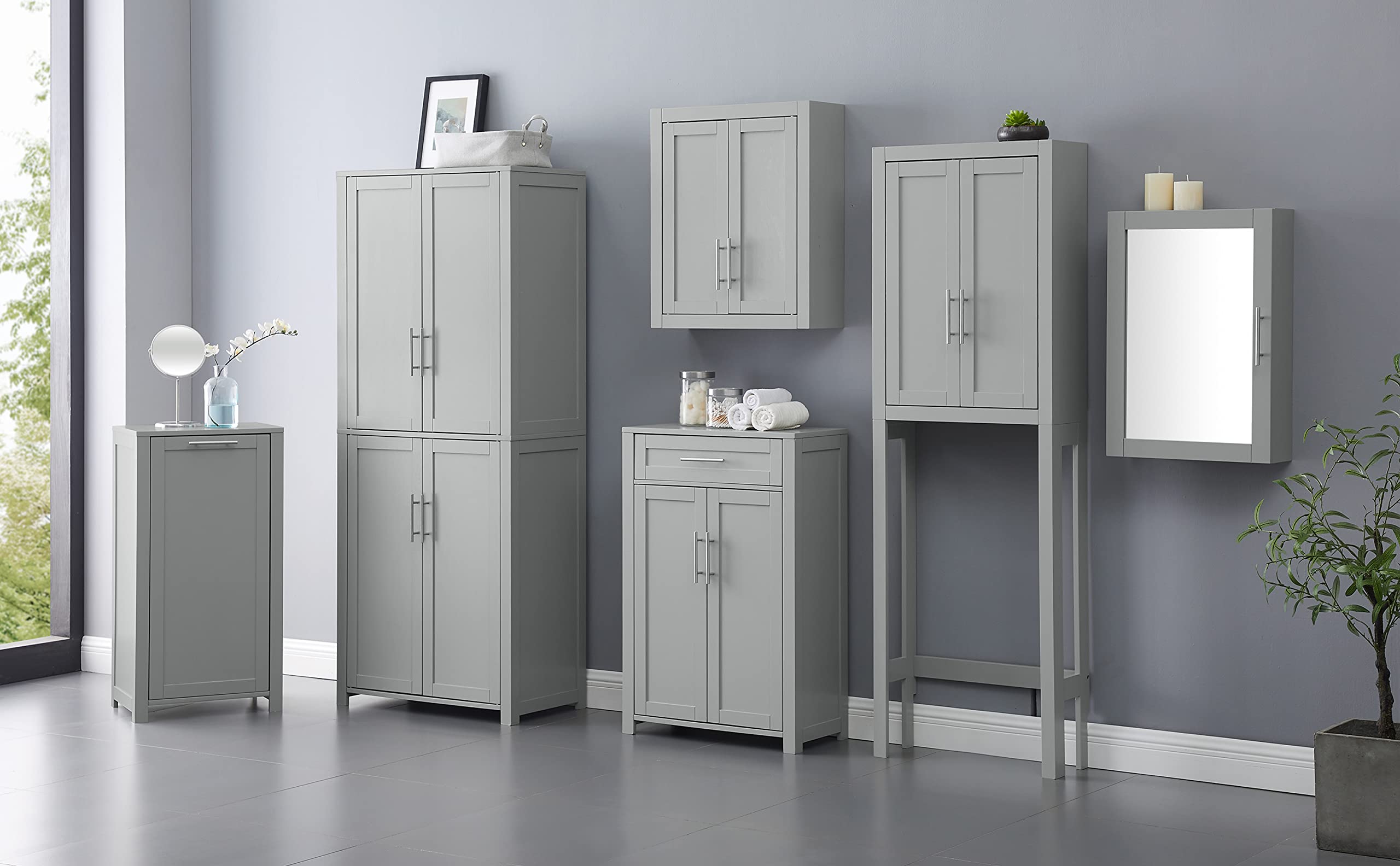 Crosley Savannah Wall Mounted Bathroom Storage Cabinet with Shelves - Gray Medicine Cabinet for Bathroom Organization & Space Saving - Perfect for Small Bathrooms, Apartments & Vanities