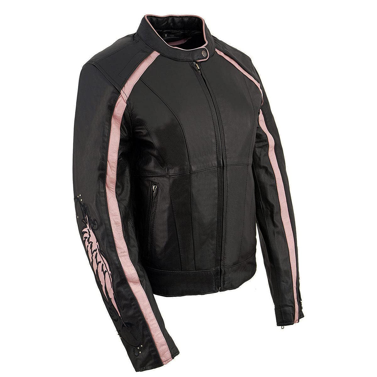 Milwaukee Leather ML1952 Women's Black Embroidered Wing & Stud Design Leather Scooter Jacket - Perfect for Motorcycle Riding, Biker Fashion & Casual Outfits