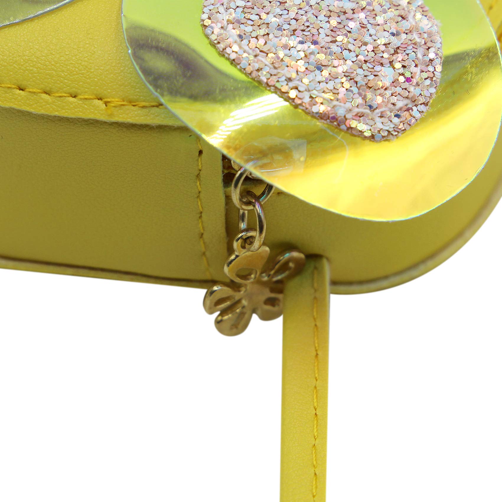 Women's Small PU Leather Crossbody Bag with Glitter Butterfly Wings - Mini Coin Purse Wallet for Women - Fashionable Yellow Shoulder Bag for Parties, Travel & Daily Use