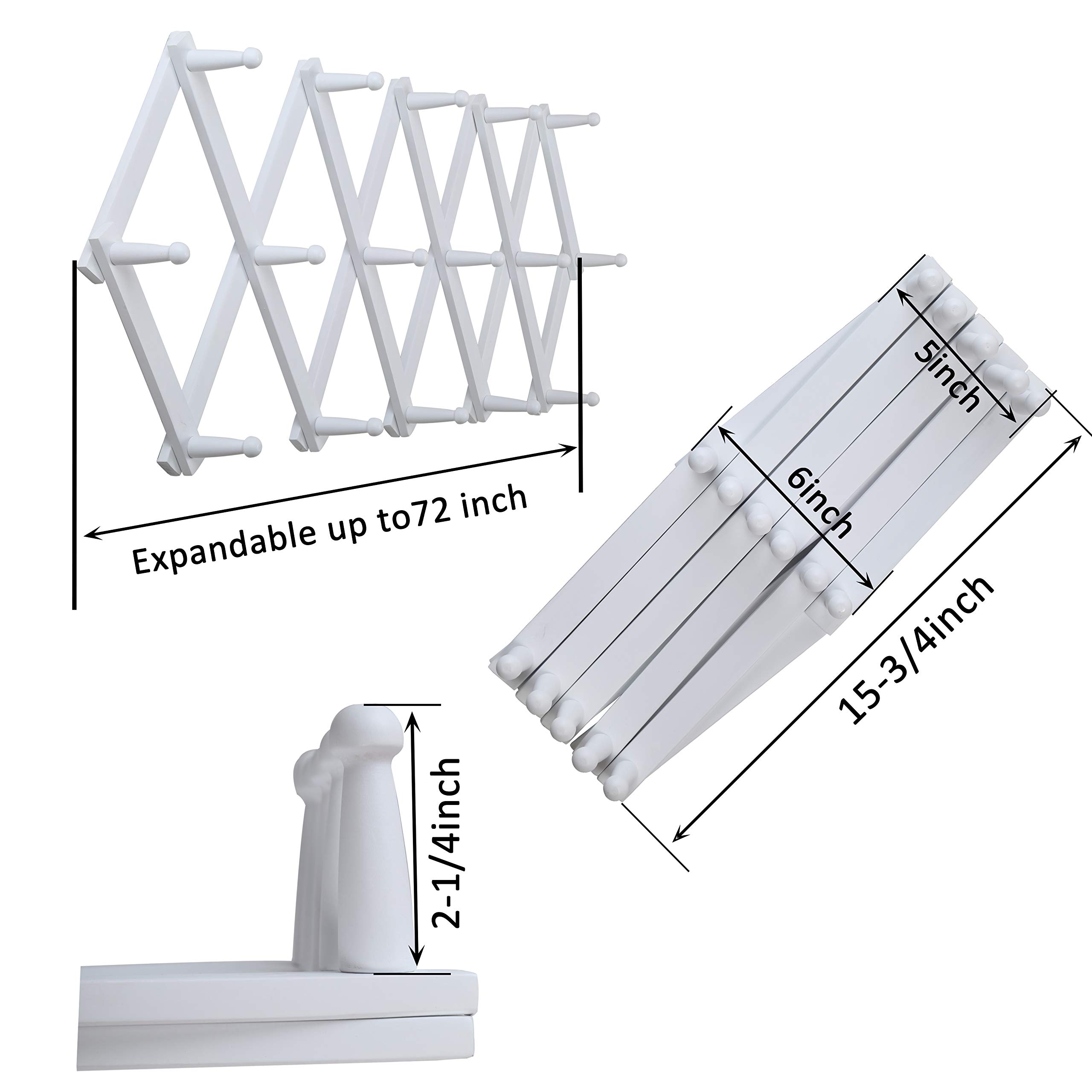 Expandable Wooden Coat Rack - 16 Peg Hooks Wall Mounted for Hats & Caps - Home & Office Use