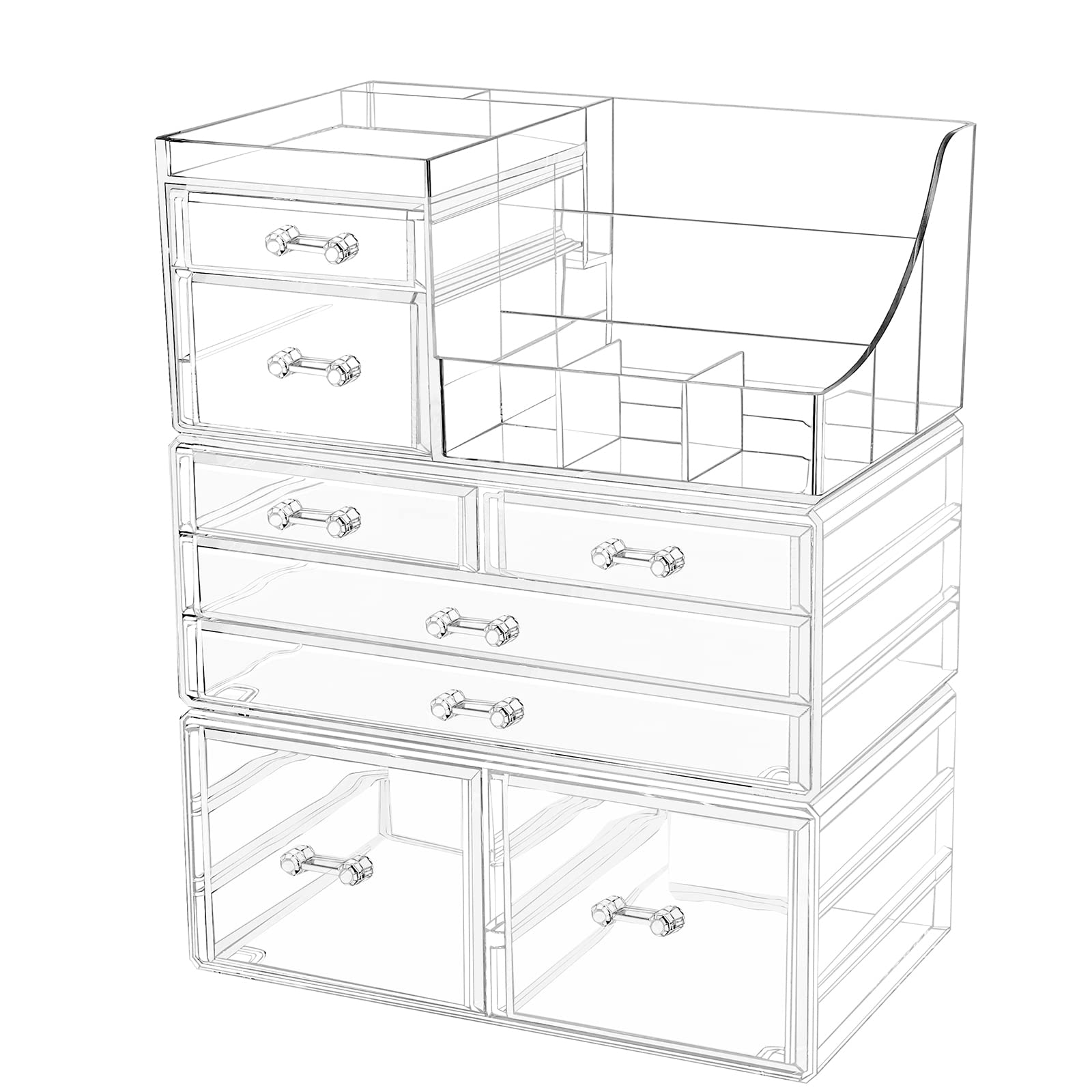 Clear Acrylic Makeup Organizer with 8 Drawers - Cosmetic Storage for Vanity, Bathroom & Desk - Display Case for Lipstick, Brushes, Lotions, Eyeshadow, Nail Polish & Jewelry - Perfect for Skincare Routine & Clutter-Free Countertop Organization