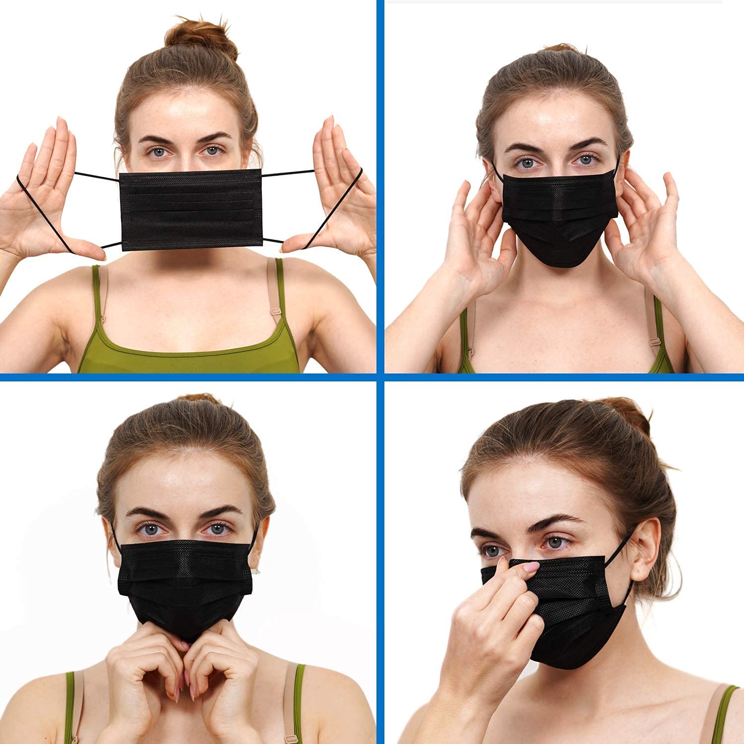 Wisezag Black Disposable 3-Ply Surgical Face Masks with Nose Clip - 50 Pack for Men & Women - Perfect for Daily Protection, Travel & Public Safety