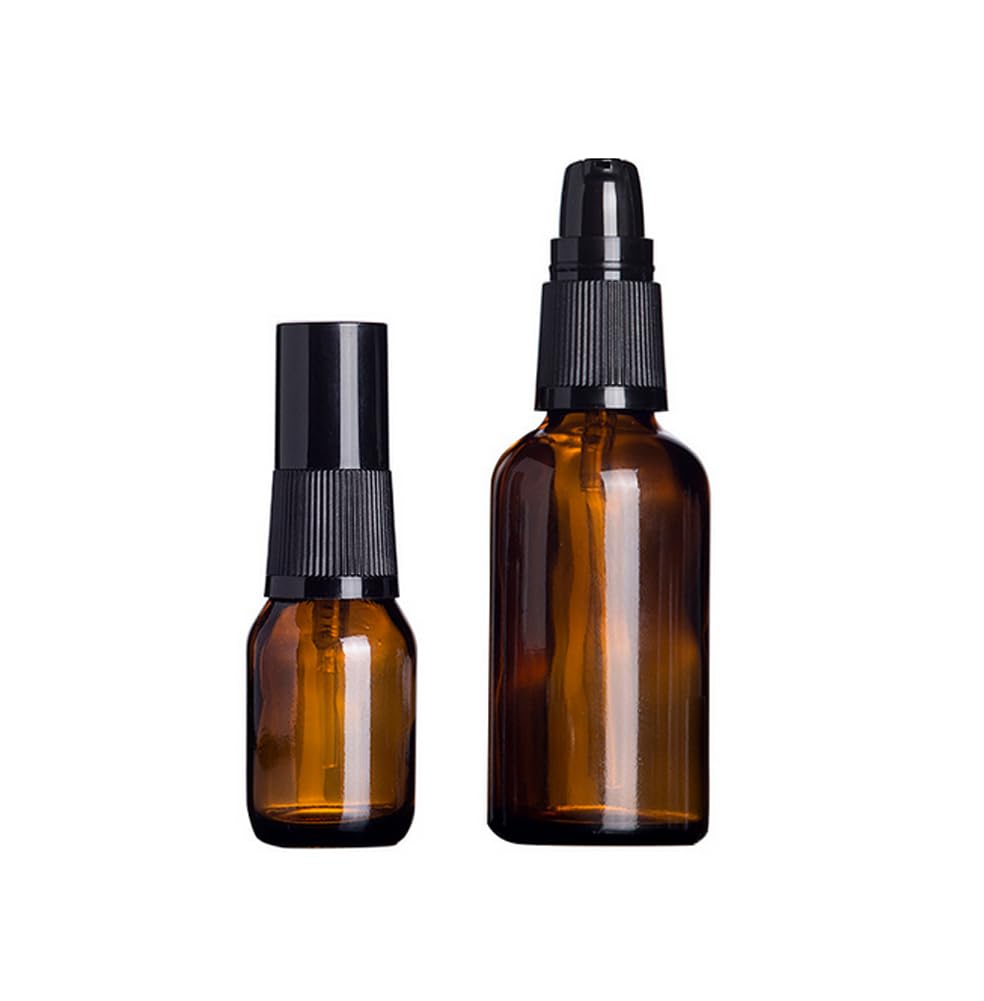 3-Pack 20ML Small Amber Glass Travel Bottles - Leakproof Refillable Pump Bottles for Lotion, Essential Oils & Cosmetics | Perfect for Toiletries, Skincare Creams & DIY Blends (Ideal for Travel, Gym & Home Use)