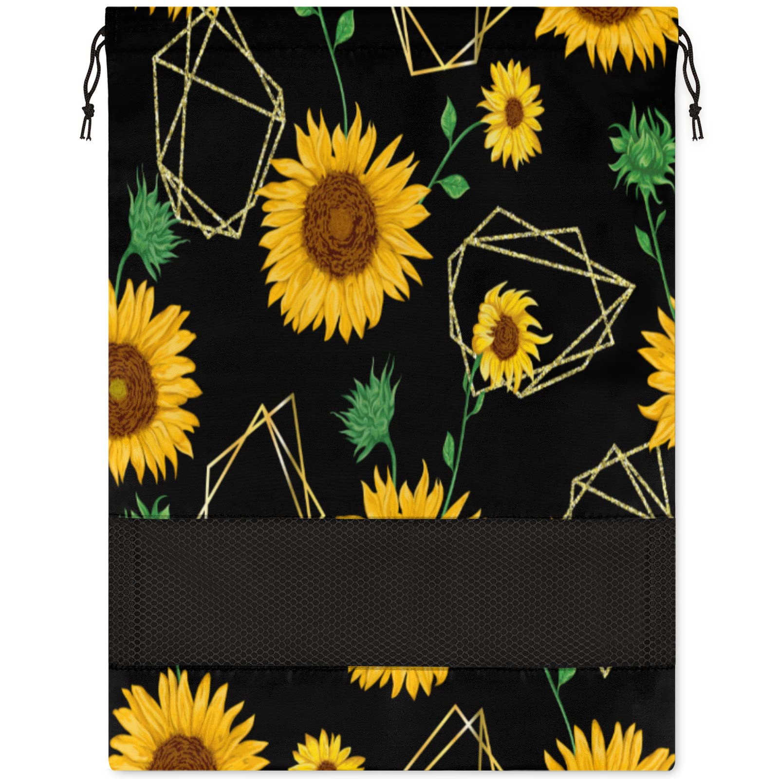 Geometric Sunflower Floral Travel Shoe Bag - Dustproof Portable Shoe Storage Organizer with Transparent Drawstring Pouch for Men & Women (1-Piece) | Perfect for Gym, Travel & Shoe Organization
