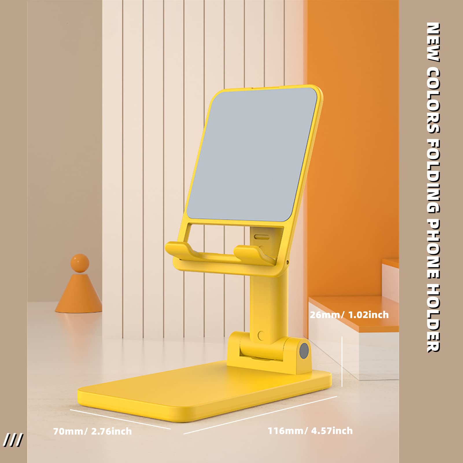 Adjustable Universal Cell Phone Stand with Non-Slip Mat - Foldable & Portable Desktop Tablet Holder for iPhone, Samsung, iPad - Perfect for Office, Home, Gaming & Video Calls (Yellow)