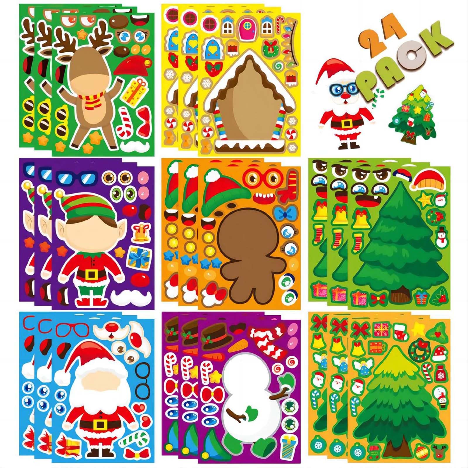 DIY Christmas Stickers for Kids - 24 Sheets Holiday Sticker Craft Kit | Bulk Christmas Party Favors, Classroom Activities & Holiday Decorations | Perfect for Christmas Crafts, School Projects & Gift Wrapping