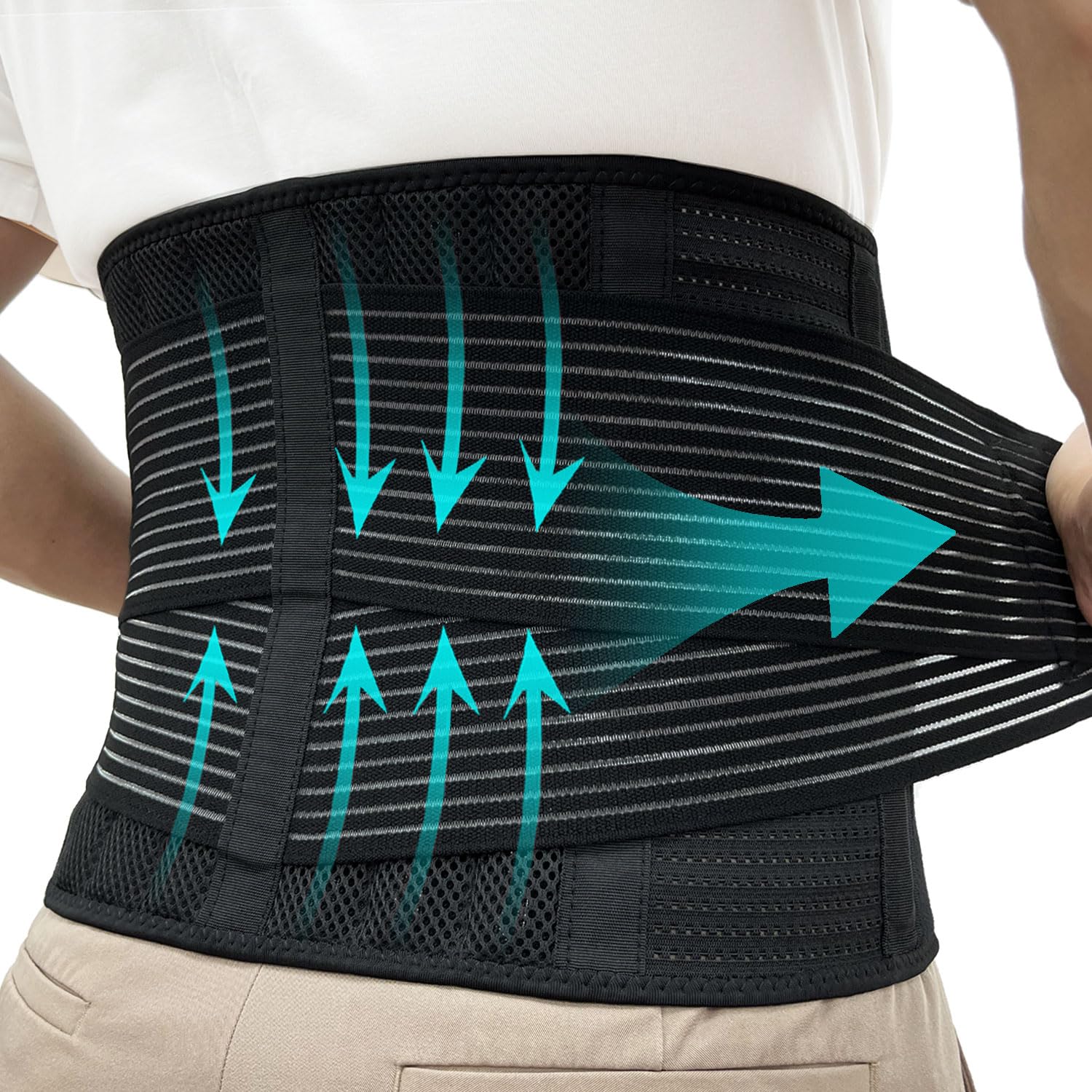 Men's & Women's Back Support Belt - Adjustable Lumbar Brace for Lower Back Pain Relief, Scoliosis, Sciatica & Herniated Disc - Black XL - Ideal for Workouts, Sports & Office Work