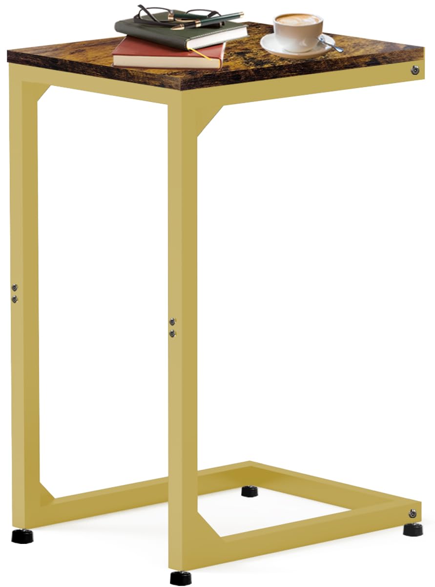 Elegant Gold C Table End Table with Metal Frame - Small Side Table for Couch, Sofa & TV Tray - Perfect for Living Room, Bedroom & Bedside Use - Ideal for Snacking, Reading & Holding Drinks While Relaxing