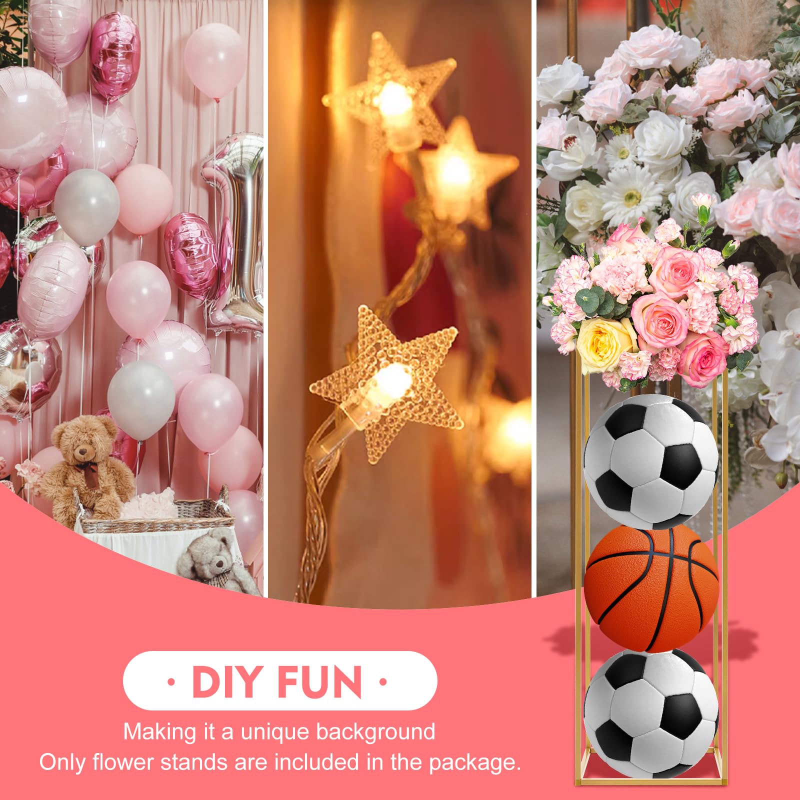 10Pcs Gold Metal Geometric Floor Vases - 31.5 Inch Tall Flower Stand Columns for Wedding Centerpieces, Valentine's Day Party Decor, Table & Home Decoration - Perfect for Living Room, Dining Table, Event Venue Decorations