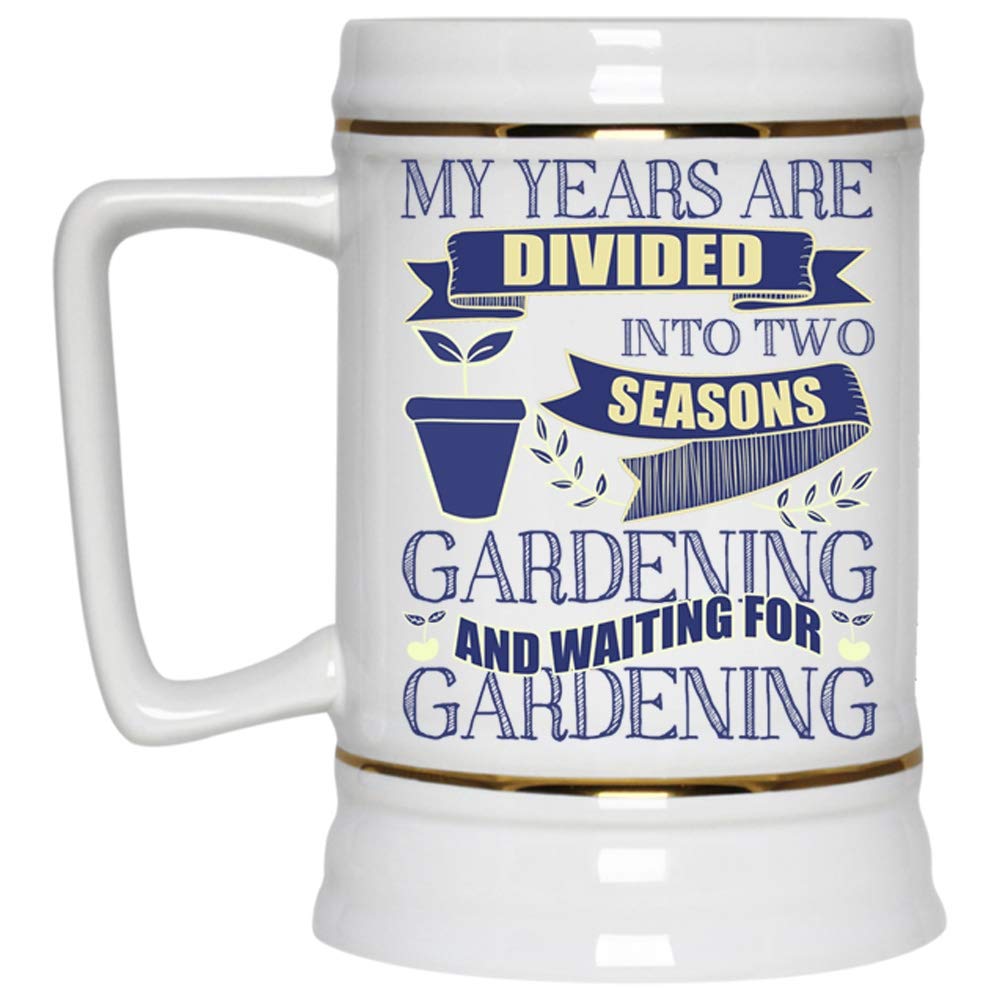 22oz White Beer Stein - Gardening & Waiting for Gardening Beer Mug - Perfect for Outdoor BBQs, Garden Parties & Beer Enthusiasts