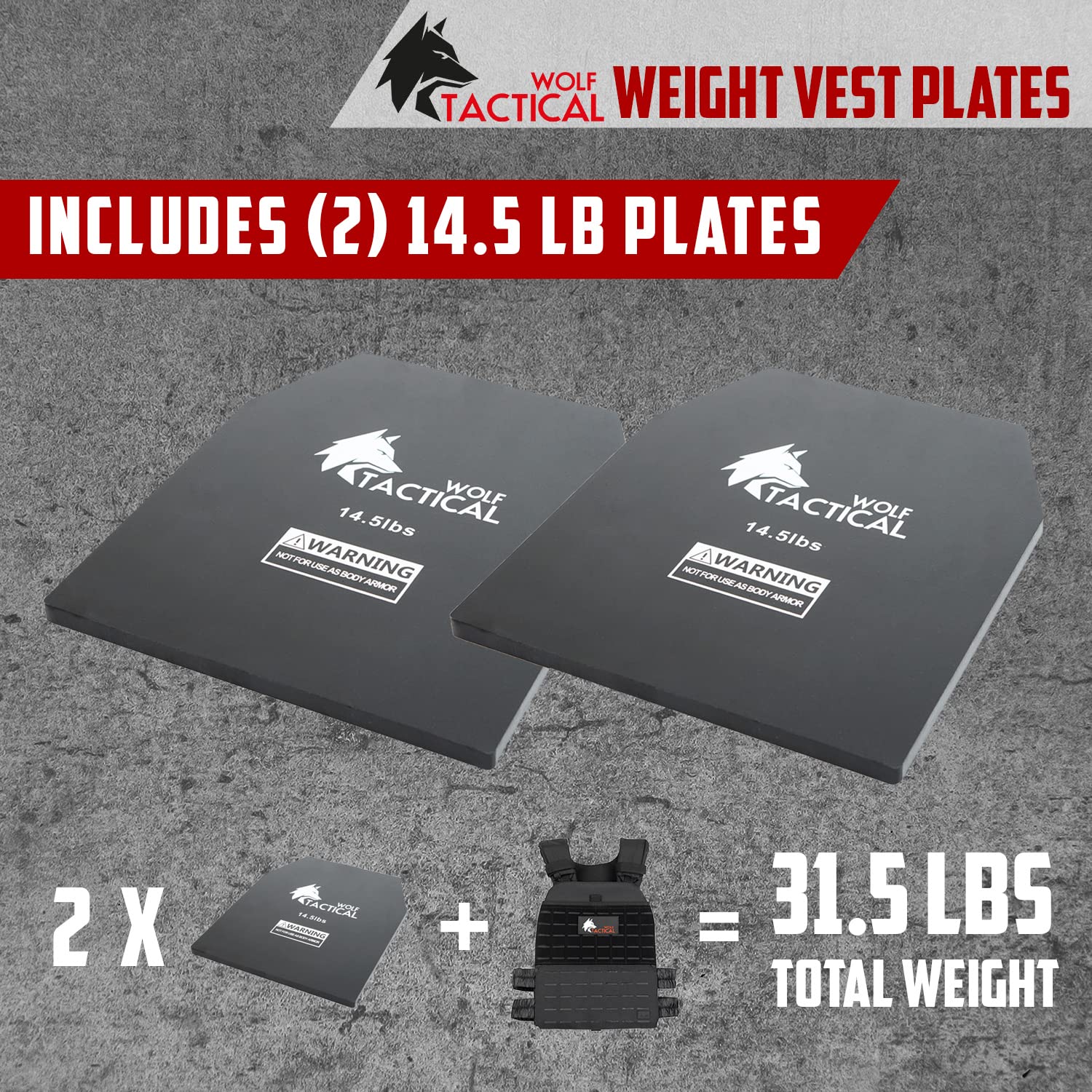 WOLF TACTICAL Weight Vest Plates - 5.75LB/8.75LB/14.5LB/19.75LB Pairs for CrossFit, Strength Training & Running - Adjustable Weight Plates for Home Gym, Outdoor Workouts & Military Fitness Training