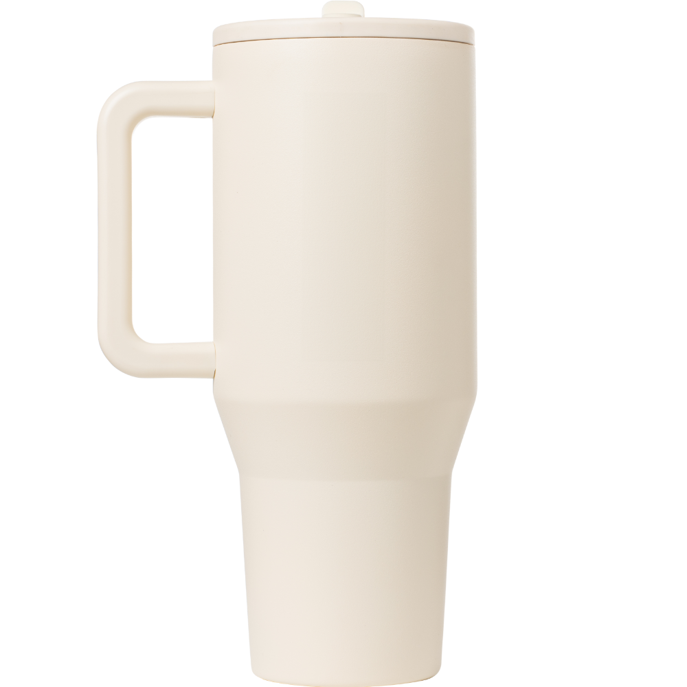 40Oz Cream Traveler Tumbler with Handle & Straw - Insulated Stainless Steel Water Bottle for Hot & Cold Drinks - Perfect for Travel, Gym, Hiking & Outdoor Activities