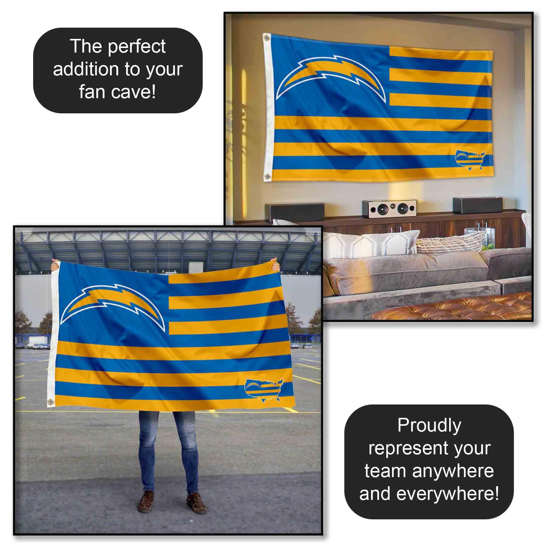 WinCraft Los Angeles Chargers 3x5 Feet American Flag with Grommets - Perfect for NFL Tailgating, Home Decor & Outdoor Sports Events