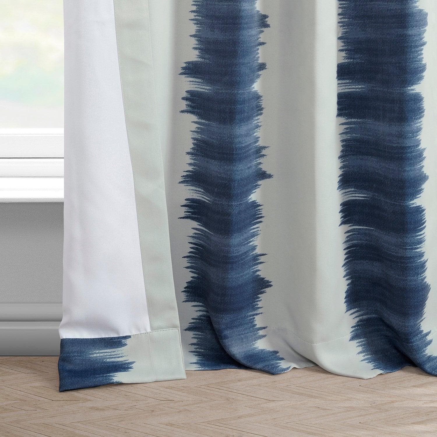 Flambe Blue Striped Blackout Curtains - Thermal Insulated Room Darkening Drapes for Bedroom, Living Room & Nursery - Noise Reducing & Energy Efficient Window Treatments