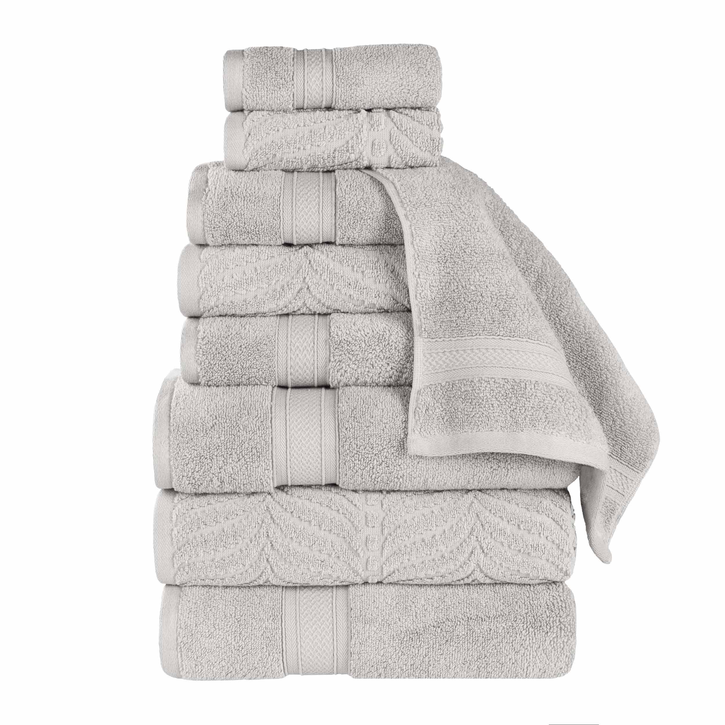 Premium 9-Piece Zero Twist Cotton Towel Set - Solid & Jacquard Elegant Chevron Design for Bath, Spa, and Luxury Home Decor