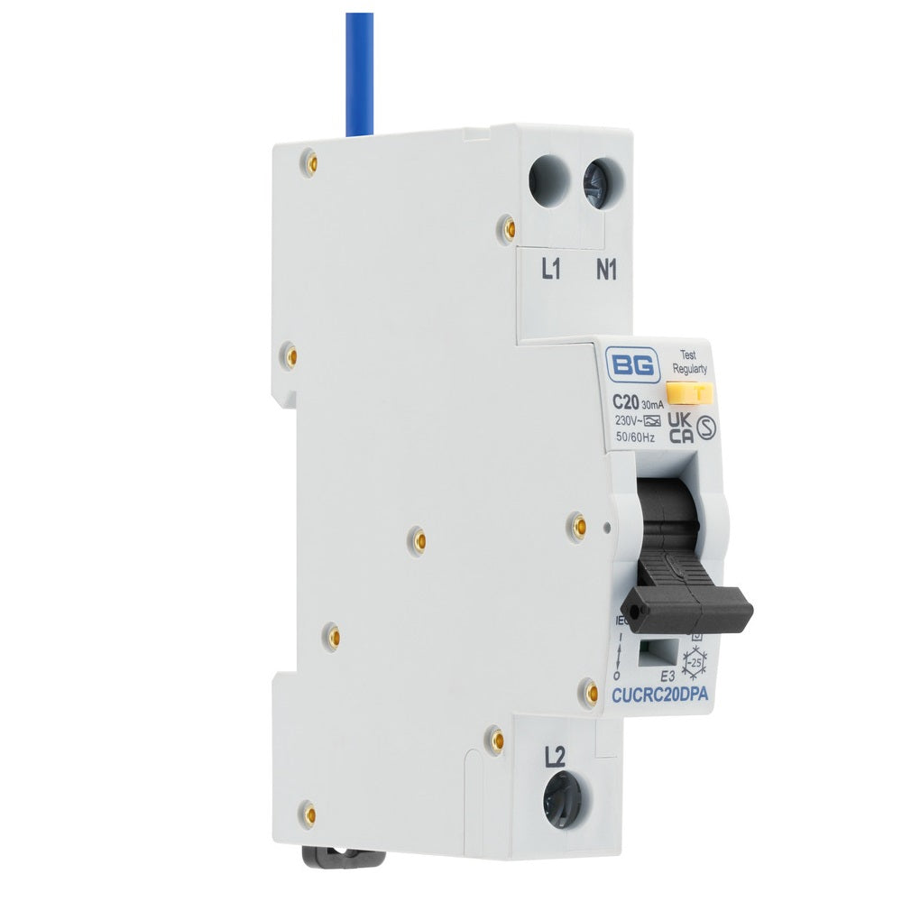 BG Fortress Type A Double Pole 20A C Curve RCBO Circuit Breaker - Perfect for Home Electrical Safety and Power Protection