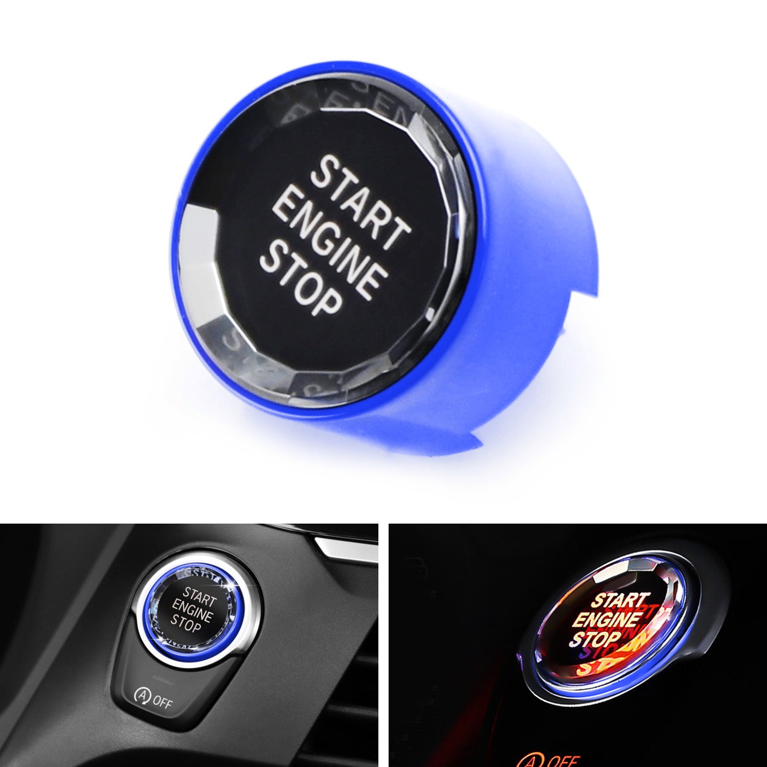 BMW F/G Chassis Engine Start Stop Button with Blue Crystal Trim - Compatible with 2014+ Models | Upgrade Your Car Interior for Enhanced Driving Experience