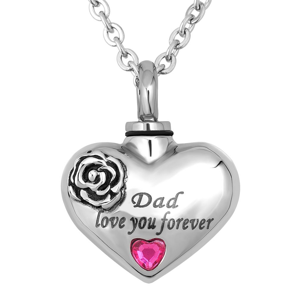 LuckyJewelry Memorial Necklace - Heart Shaped Cremation Urn Pendant for Ashes, Engravable Keepsake Jewelry for Loved Ones | Perfect for Remembrance, Funeral, Anniversary & Memorial Gifts