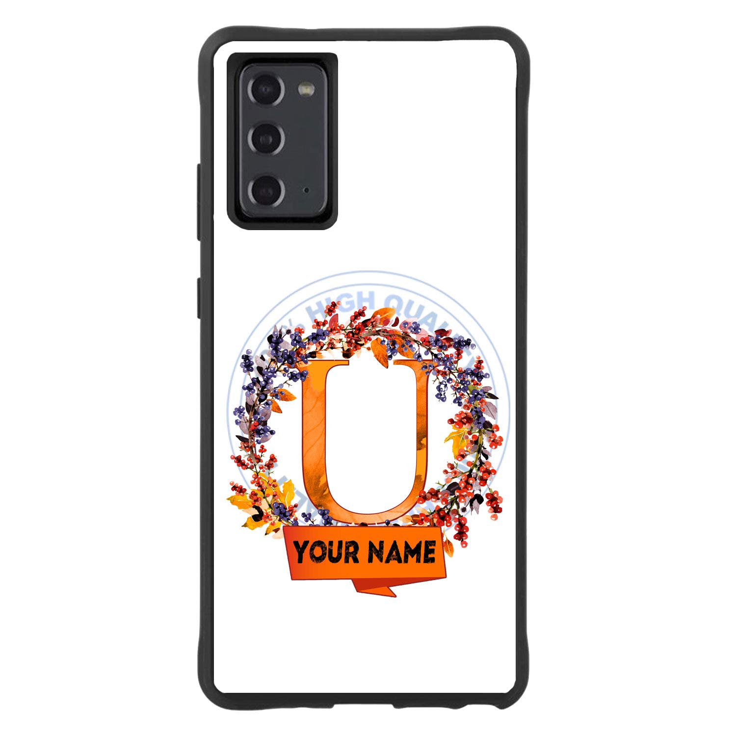 Personalized Custom Name Acorn Fall Wreath Monogram Letter U Rubber Phone Case for Samsung Galaxy Note 20 - Durable Protective Cover for Autumn Decor, Gift Giving & Everyday Use