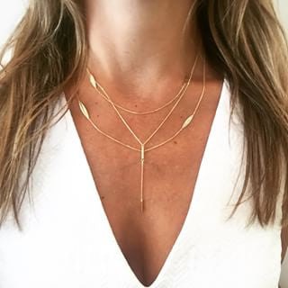 14K Gold Mini Bar Lariat Necklace - Elegant Layered Pendant Chain for Women - Perfect for Parties, Date Nights & Special Occasions