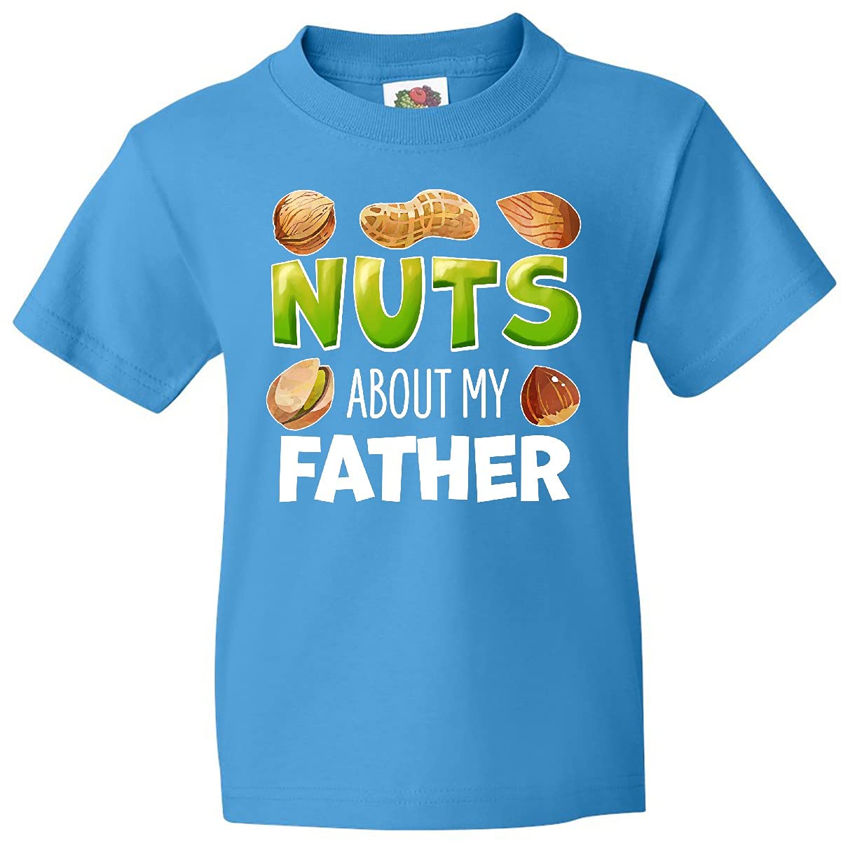 Inktastic Nuts About My Father Peanut Almond Pistachio Youth T-Shirt | Funny Graphic Tee for Kids | Father's Day Gift, Casual Wear, Family Outfits