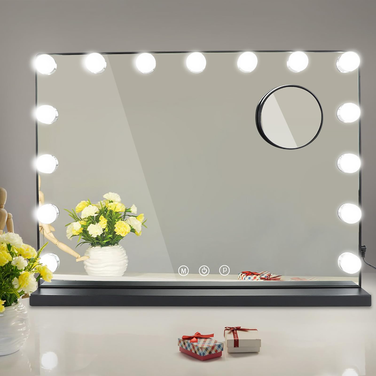 Depuley 23-Inch Hollywood Vanity Mirror with Lights - 15 Dimmable LED Bulbs, Smart Touch Switch, Large Makeup Mirror for Dressing Table, Bedroom, Bathroom - Perfect for Makeup Application, Skincare Routine & Home Decor (Black)