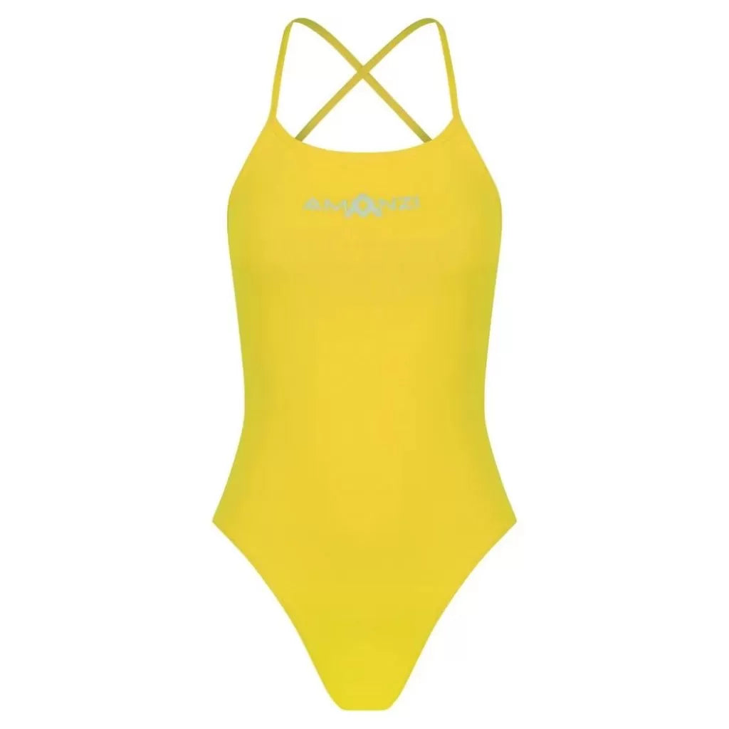 AMANZI Women's Tie Back One Piece Swimsuit - High Waisted Bathing Suit with Adjustable Straps for Beach, Pool & Summer Vacation | Sunshine Print
