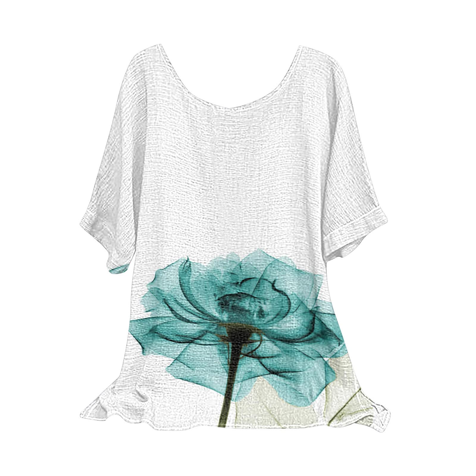 Women's Boho Floral Linen Shirts - Crewneck Short Sleeve Loose Casual Summer Tops for Women | Fashionable Blouses 2022 | Perfect for Beach Outings, Vacation Wear & Everyday Casual Style