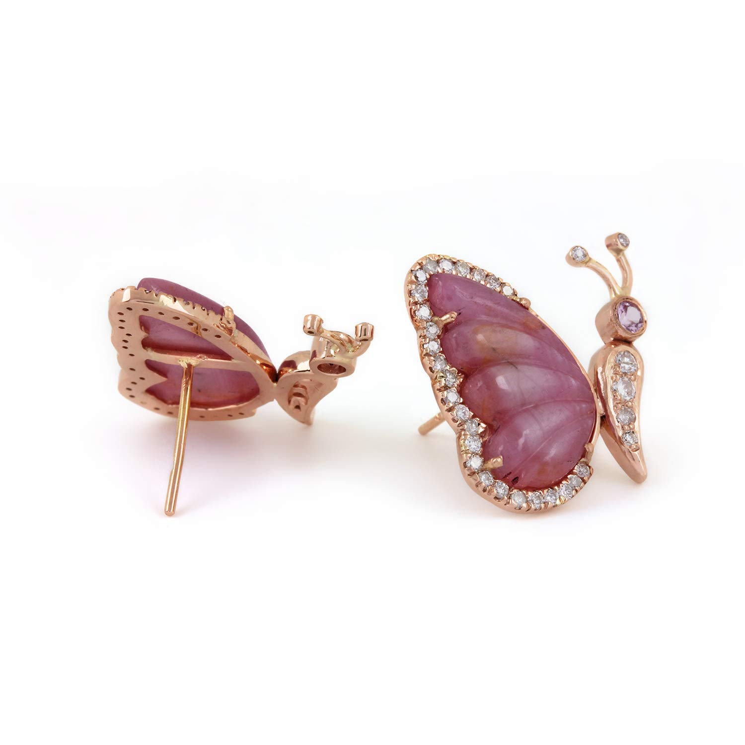 0.58 Carat Natural Diamond & Pink Sapphire 14k Rose Gold Butterfly Stud Earrings for Women - Elegant Fine Jewelry for Everyday Wear, Gift Giving & Special Occasions