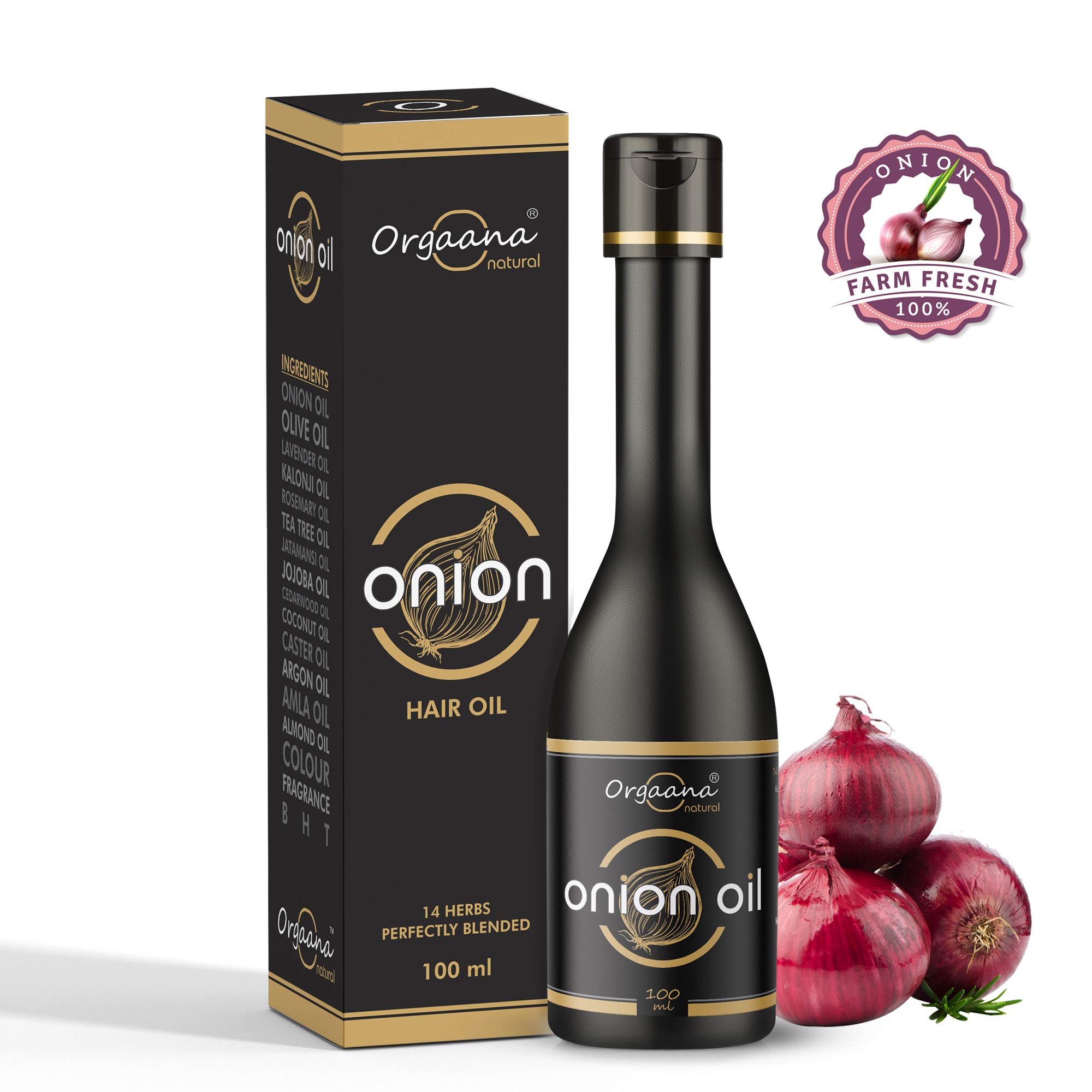Orgaana Natural Herbal Onion Oil for Anti-Dandruff & Hair Growth - 100ml with 14 Essential Oils - Scalp Treatment for Dry, Itchy Scalp & Hair Loss Prevention | Perfect for Daily Hair Care & Scalp Massage