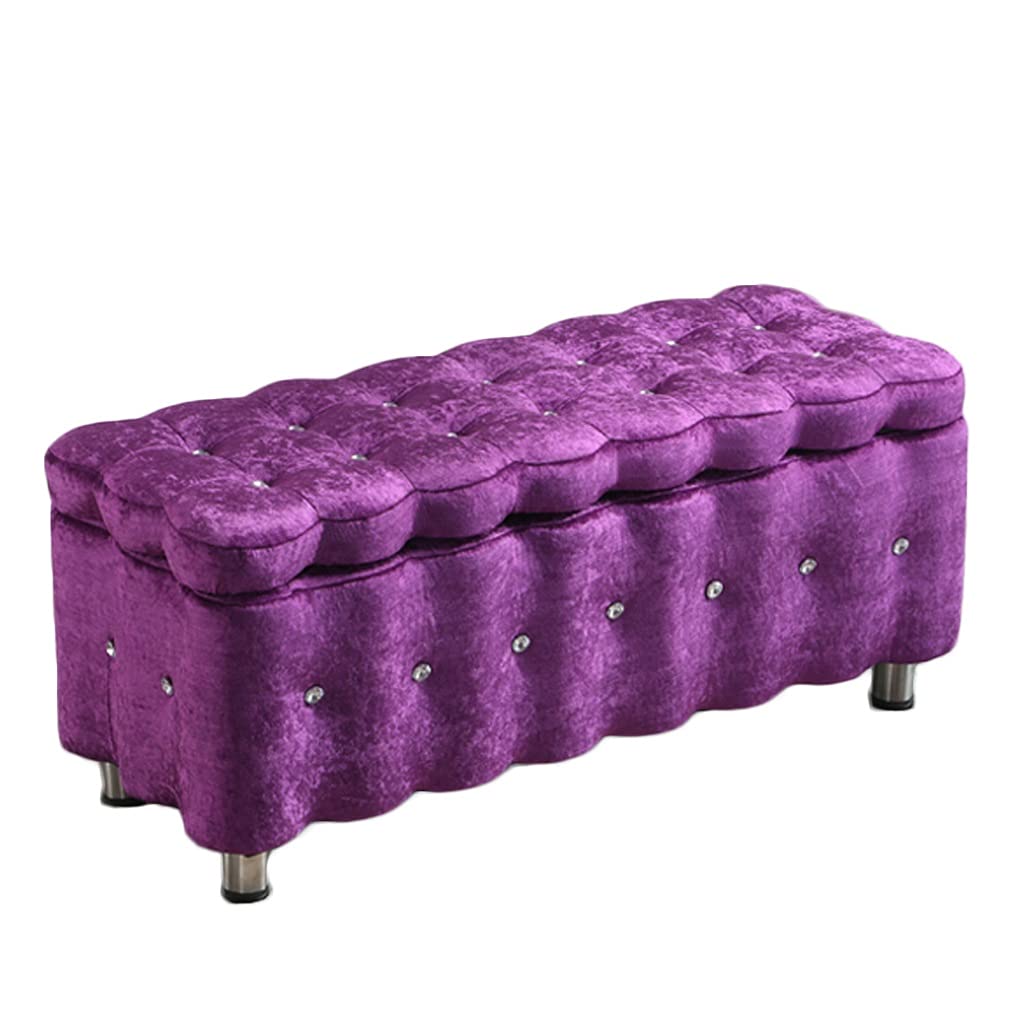 Purple Folding Storage Ottoman Bench - 40x40x40cm Multi-Functional Footrest Stool with Padded Seat for Living Room, Bedroom & Office Organization