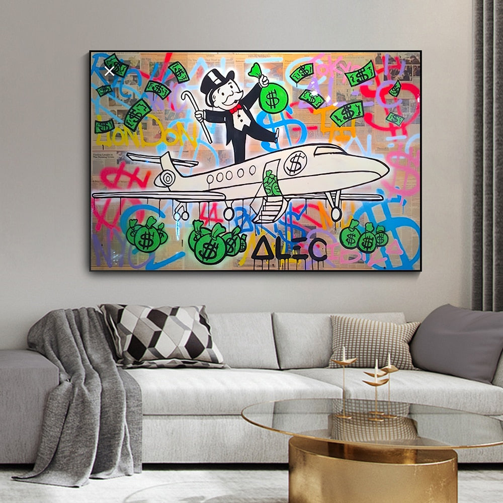 Alec Monopoly Private Jet Canvas Art Print - Wall Decor for Home, Office & Gifting | Pop Culture Artwork for Gamers & Collectors