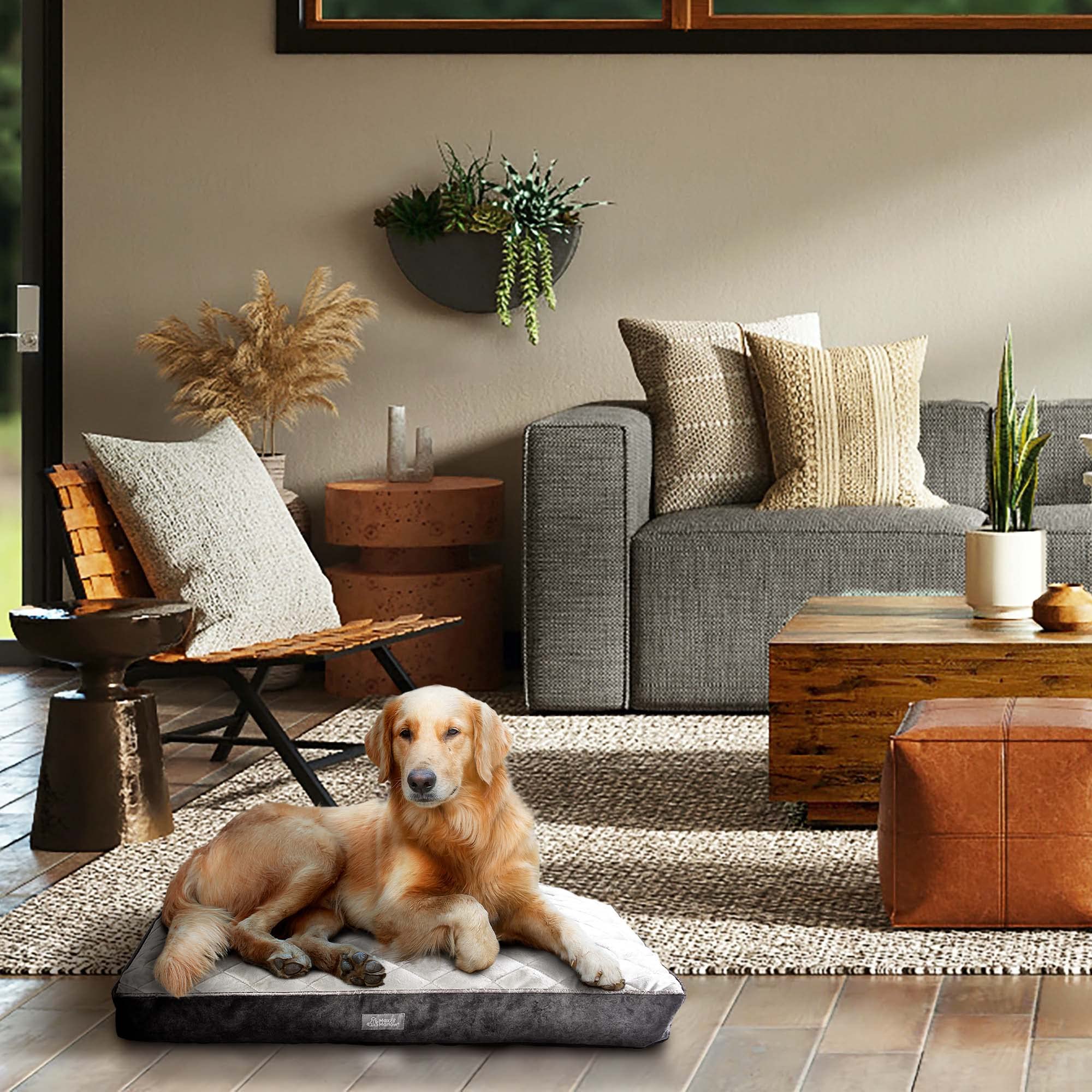 Max & Marlow Quilted Plush Pet Bed for Dogs & Cats - Non-Slip Bottom, Machine Washable, Large Gray Orthopedic Bed - Perfect for Living Room, Bedroom & Pet Travel