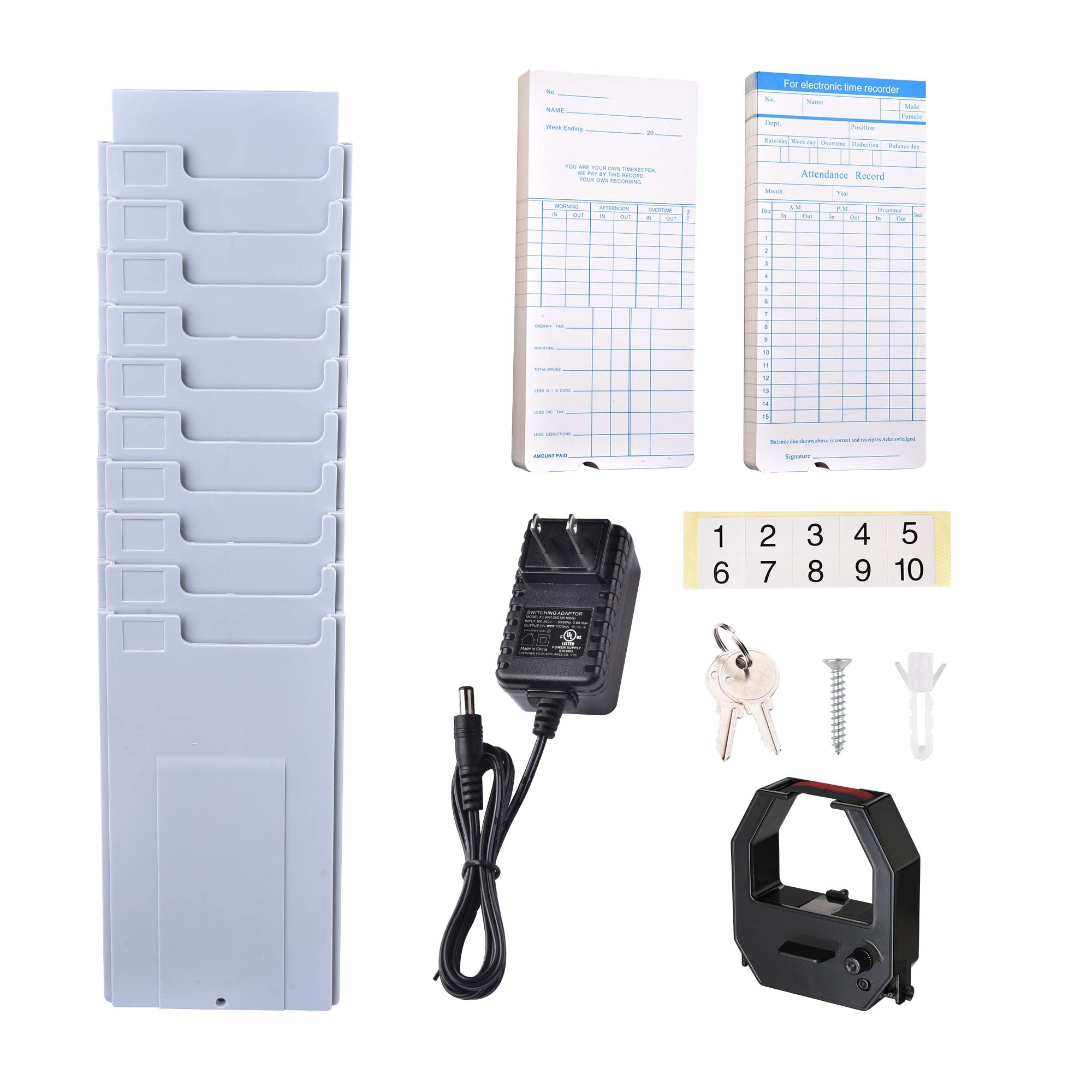 Yescom Employee Time Clock Bundle - Digital Punch Card System with LCD Display, 100 Time Cards, Card Holder, 2 Keys & Ink Ribbon - Ideal for Small Business Payroll & Attendance Tracking