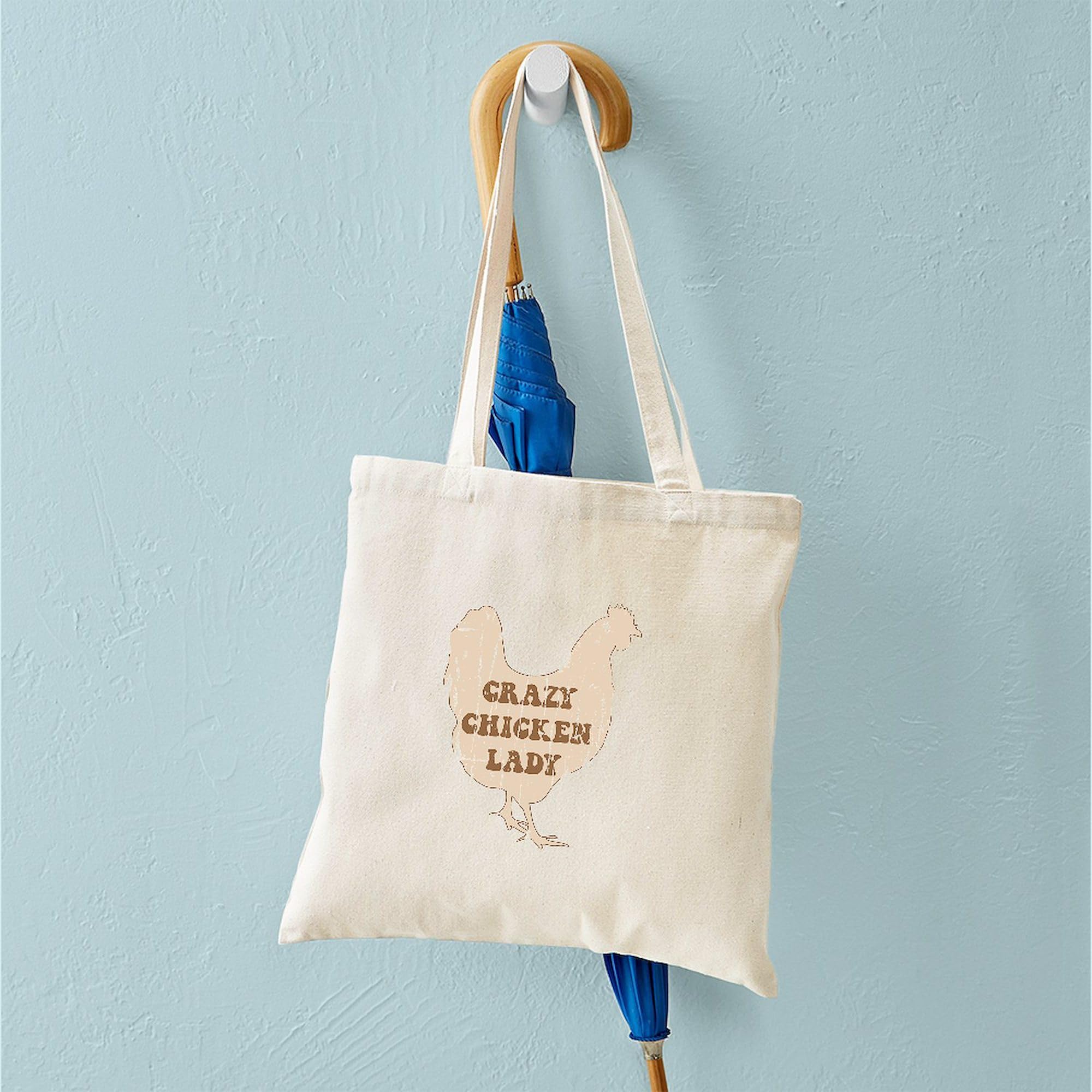 Crazy Chicken Lady Tote Bag - Natural Canvas Reusable Shopping Bag for Women | Perfect for Groceries, Farmers Market & Chicken Keeping Supplies