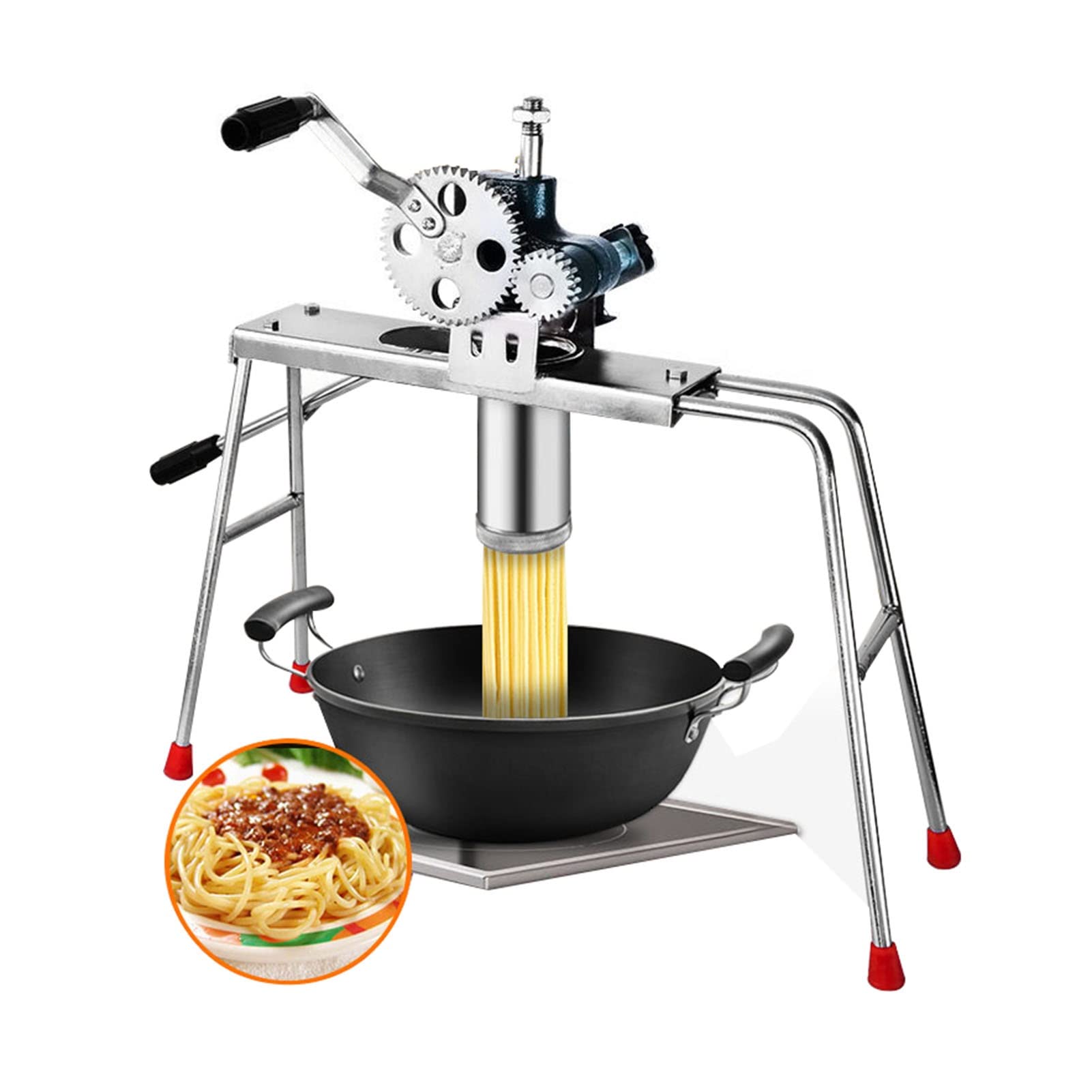 Stainless Steel Manual Pasta Maker & Noodle Press Machine with 10 Molds - Make Spaghetti, Fettuccine & More | Double Gear System for Easy Homemade Noodles | Perfect for Italian Cuisine, Family Cooking & Restaurant Use