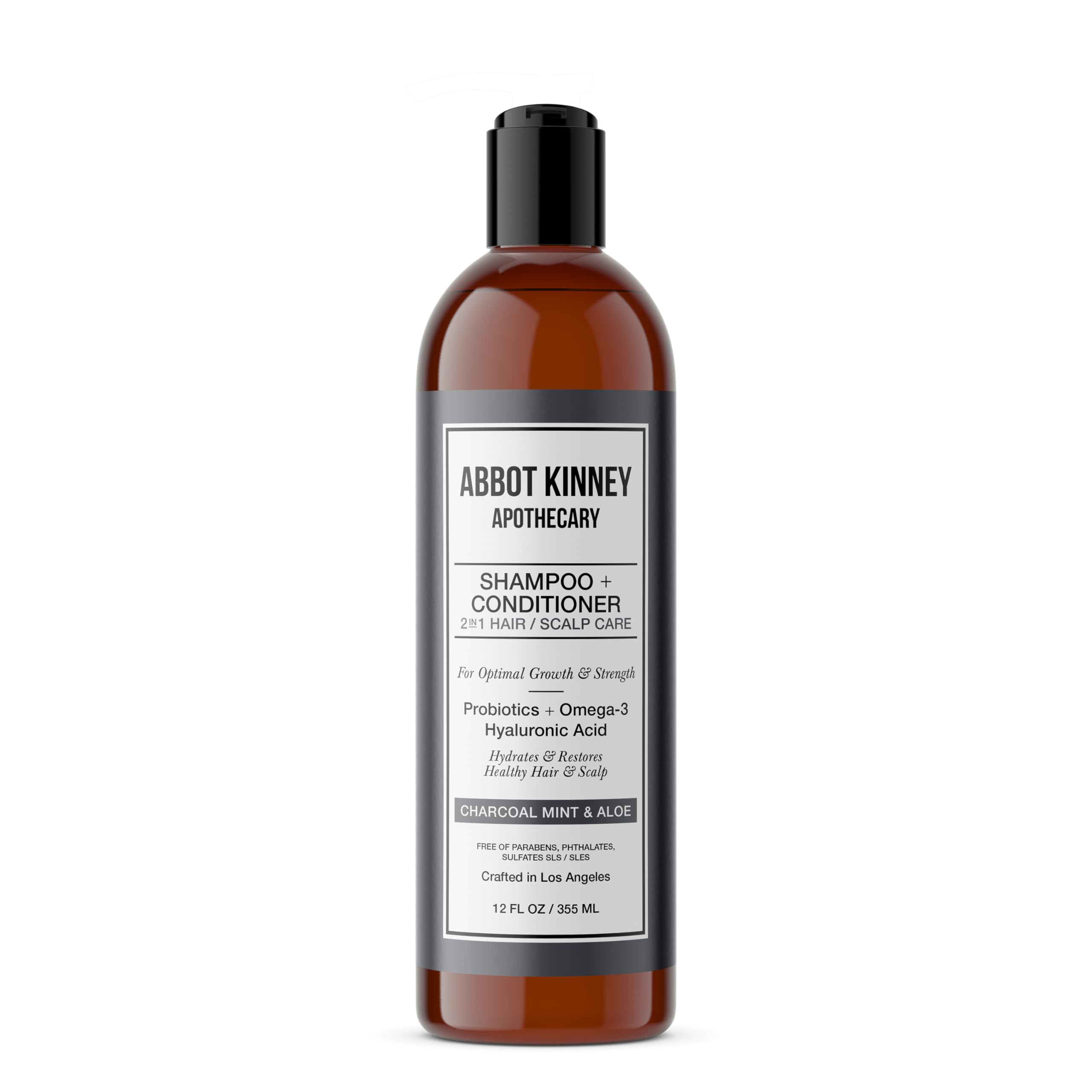 Charcoal & Mint 2-in-1 Shampoo and Conditioner for Men & Women - Natural Scalp Care with Essential Oils & Hyaluronic Acid - 12 fl oz (355ml) - Hydrating & Volumizing Hair Treatment for Daily Use at Home or Salon