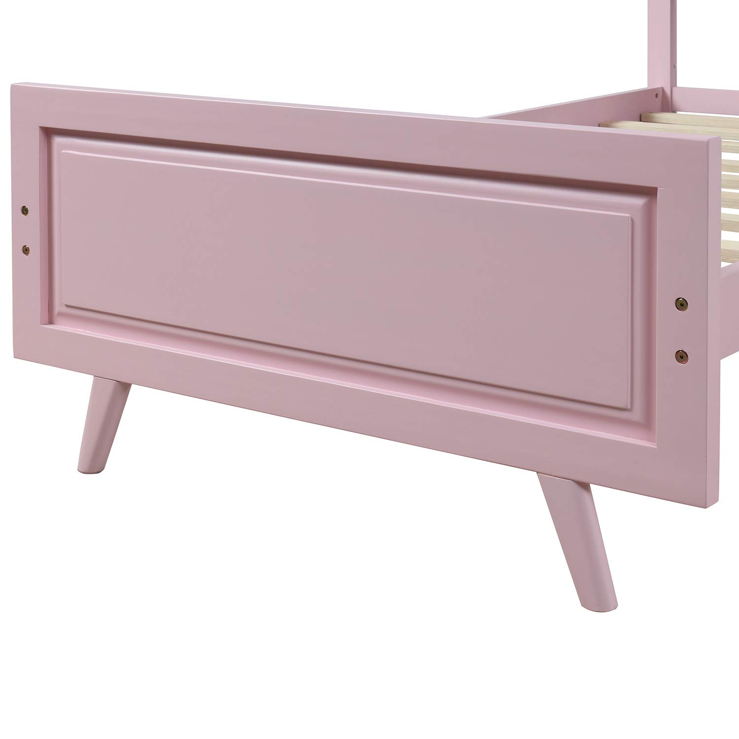 Pink Wood Platform Bed Frame with Headboard & Slat Support - Twin Size Mattress Foundation for Kids & Teens Bedroom, Dorm Room, or Guest Room